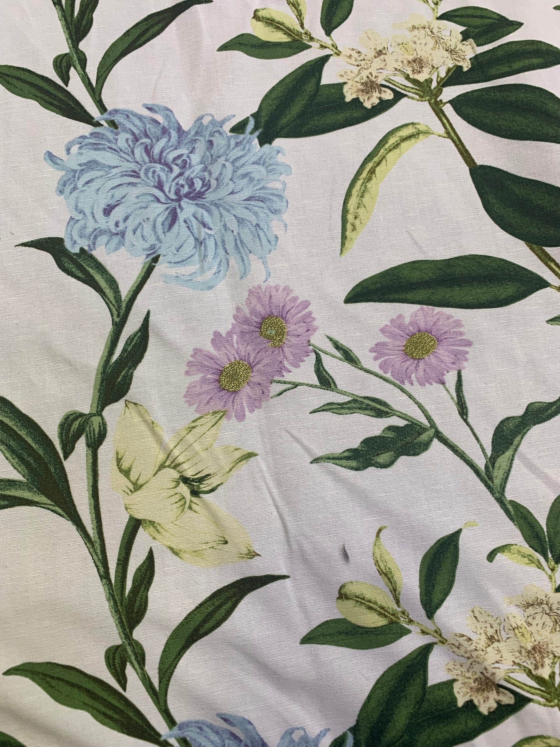 Floral fabric on a white background is full screen