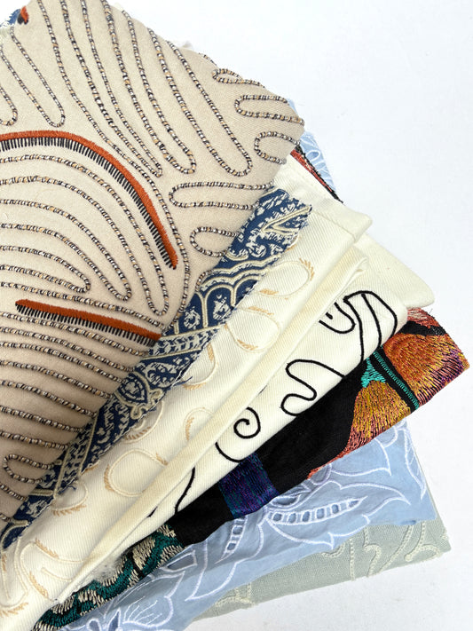 Embroidered Fabric, Medium/Small Pieces, Mixed Bundle