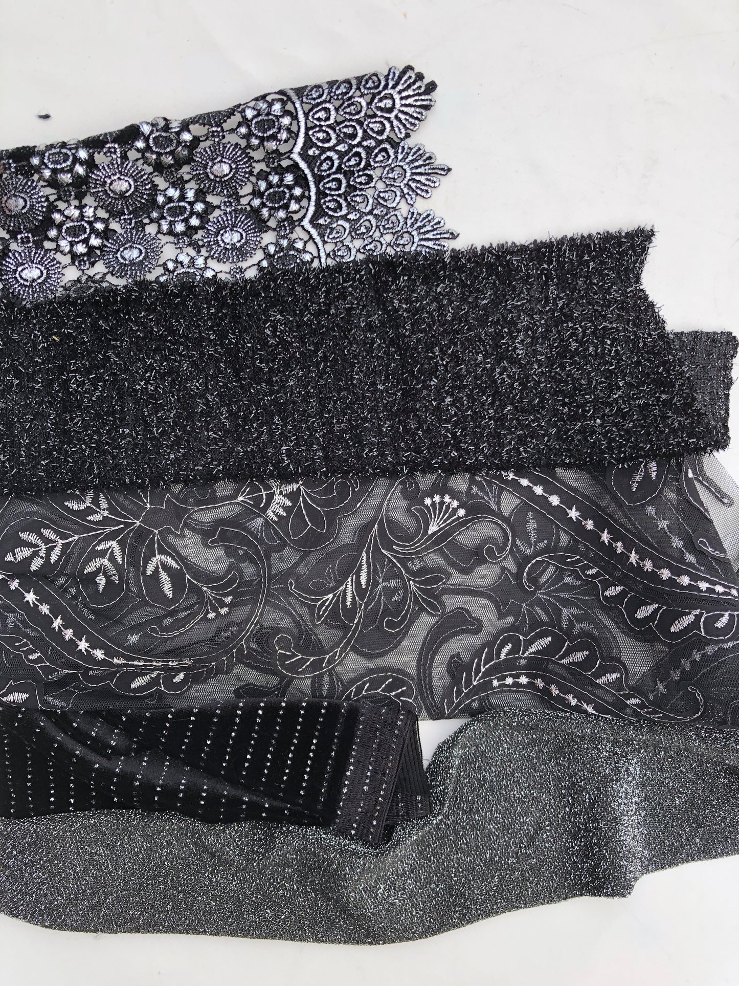 Couture Lace, Black Glitter with Silver