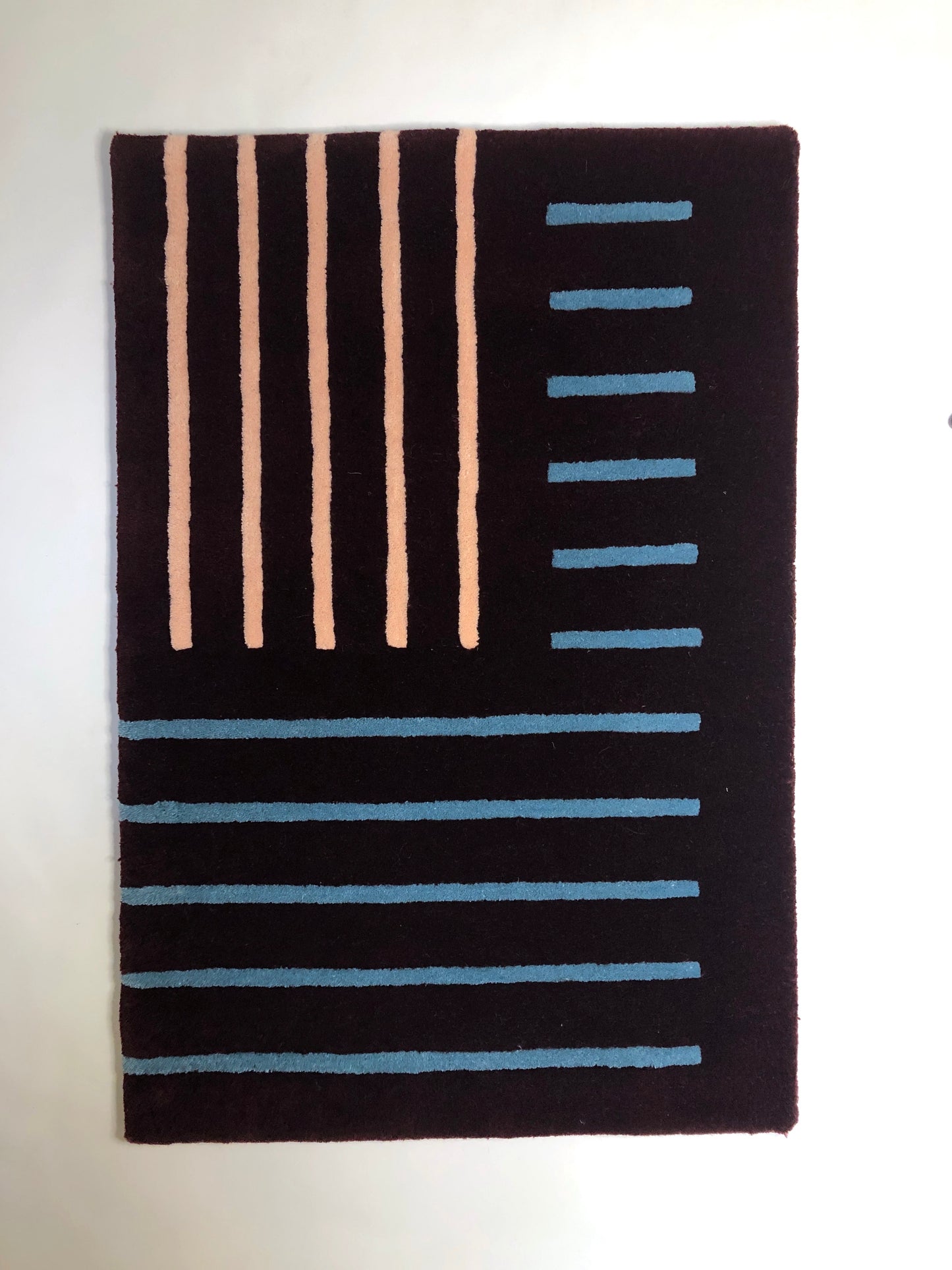 Rug, Handtufted Wool with Blue/Rose Stripes