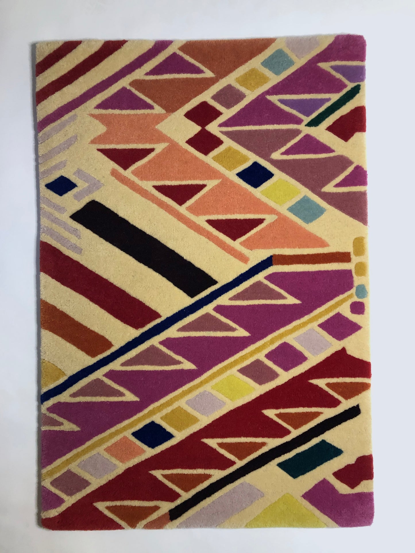 Rug, Hand Tufted Wool, Colorful Zickzack Patterned