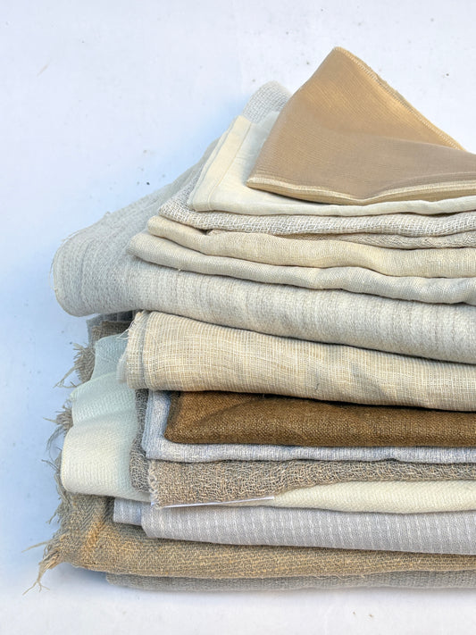 Natural Fibre Fabric, Linen/Wool/Cotton/Silk, Mixed Bundle