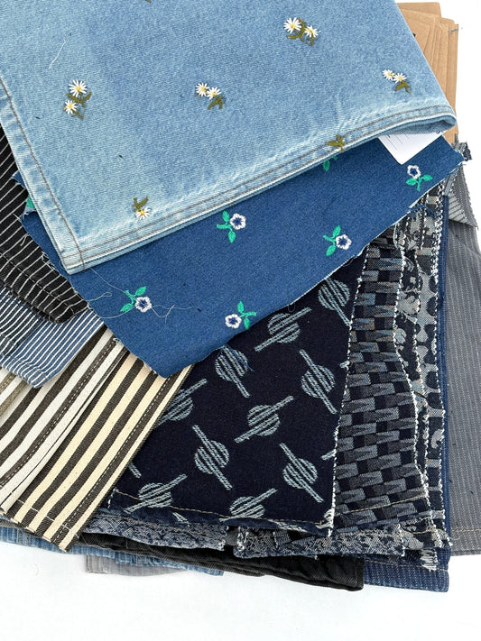 Denim Fabric Samples, Cotton, Patterned, Mixed Bundle