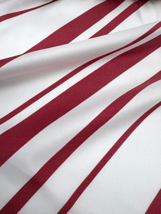 Fabric, 100% Silk, Marocain Crepe, Diagonal Red Stripe, End of Roll