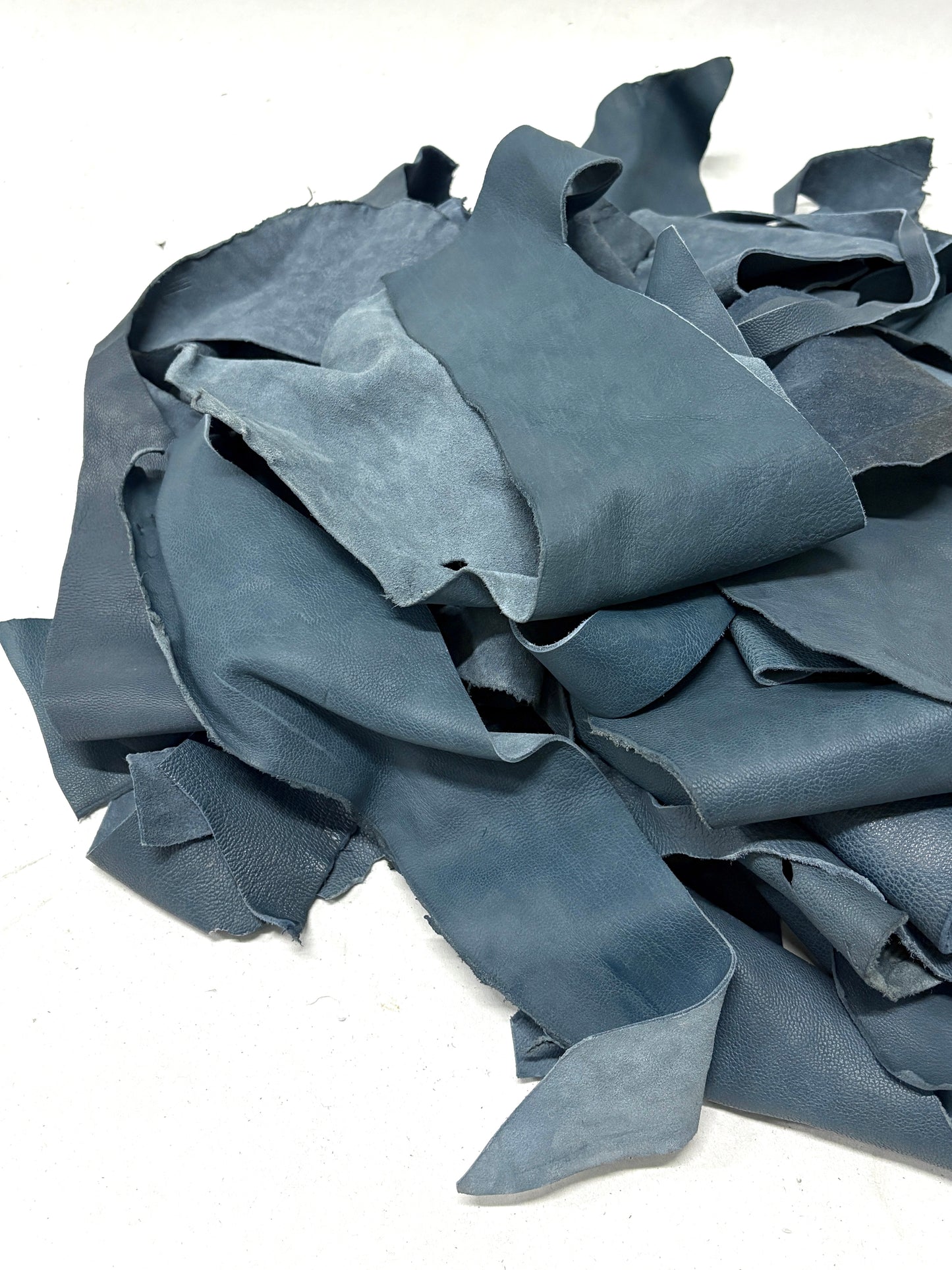 Goat Leather Offcuts from HOWE, Foggy Blue, Mixed Bundle
