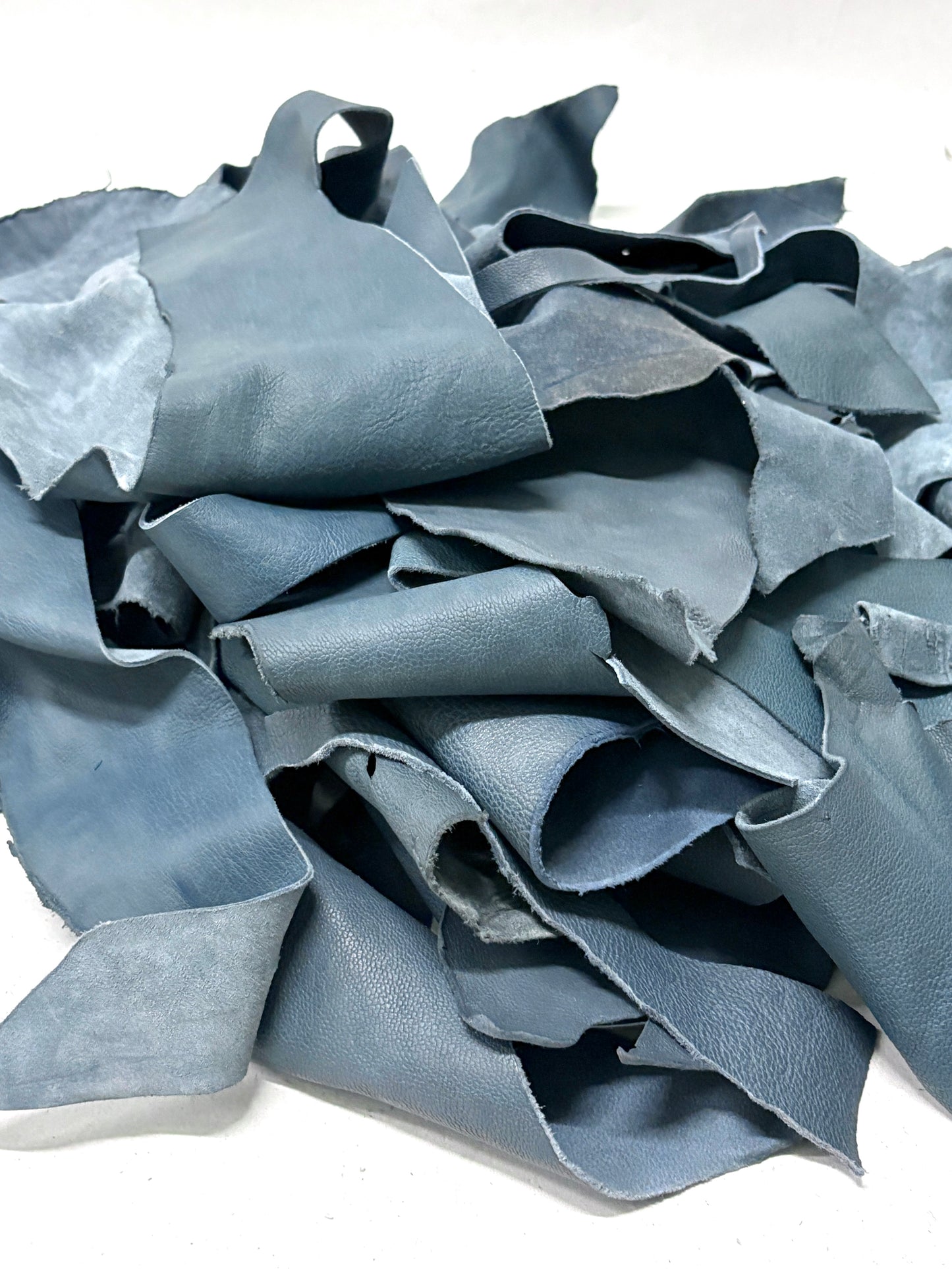 Goat Leather Offcuts from HOWE, Foggy Blue, Mixed Bundle