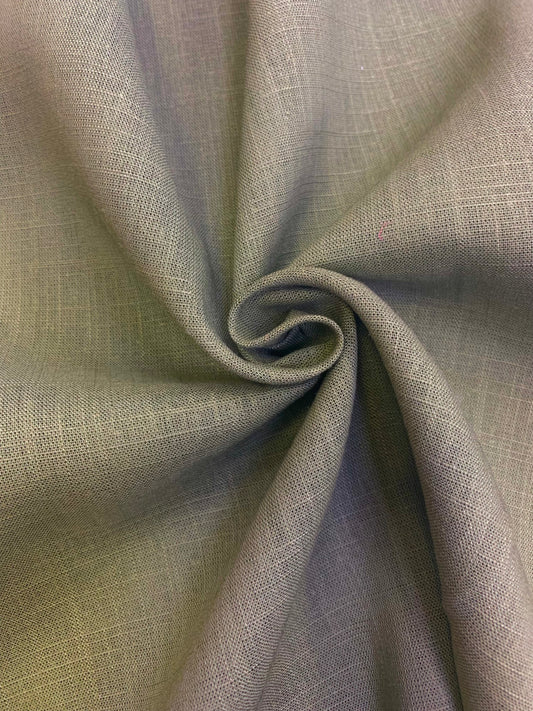 Detailed view of khaki viscose linen deadstock fabric in gentle folds.