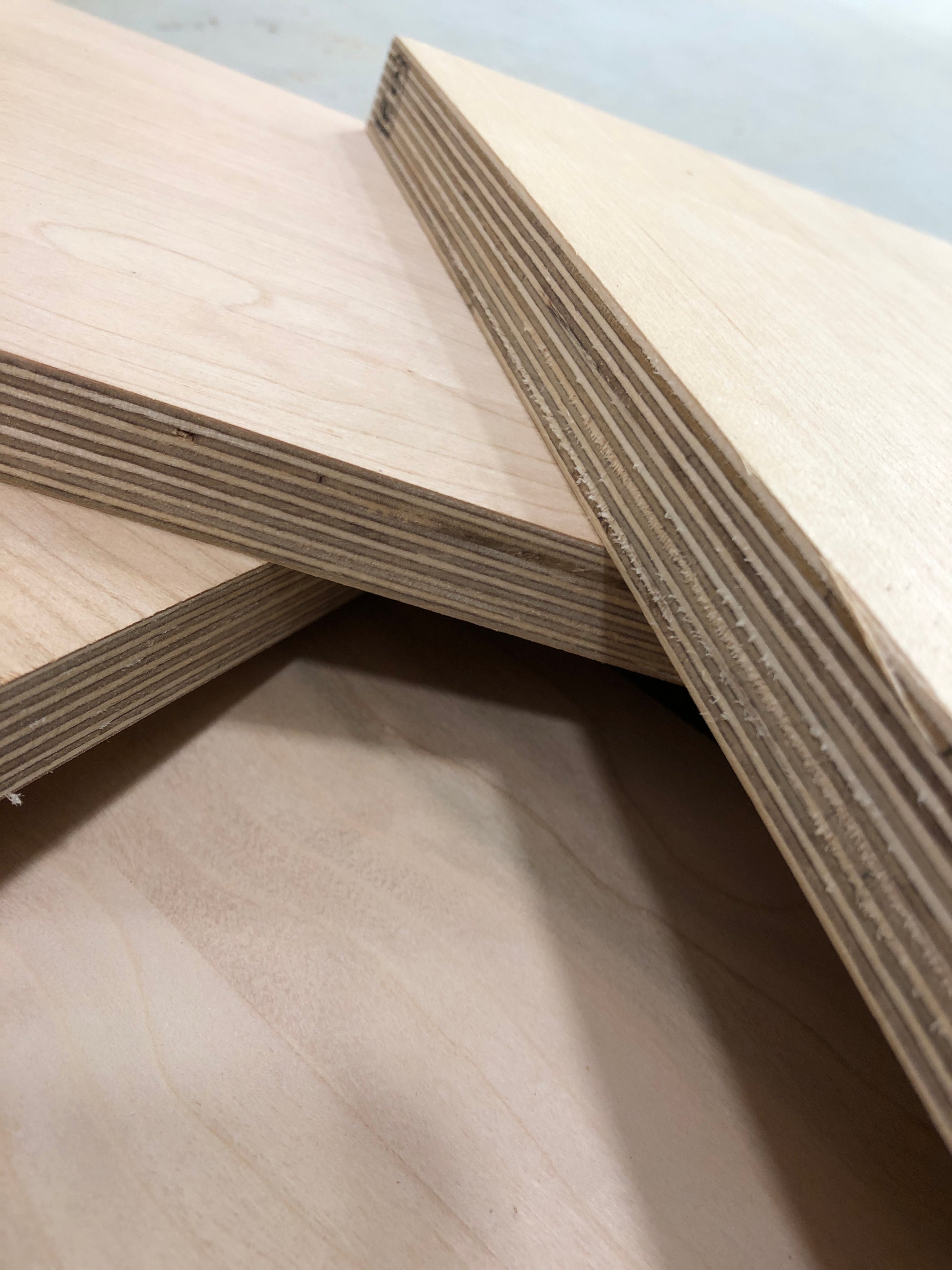 Close-up of various-sized off-cut plywood