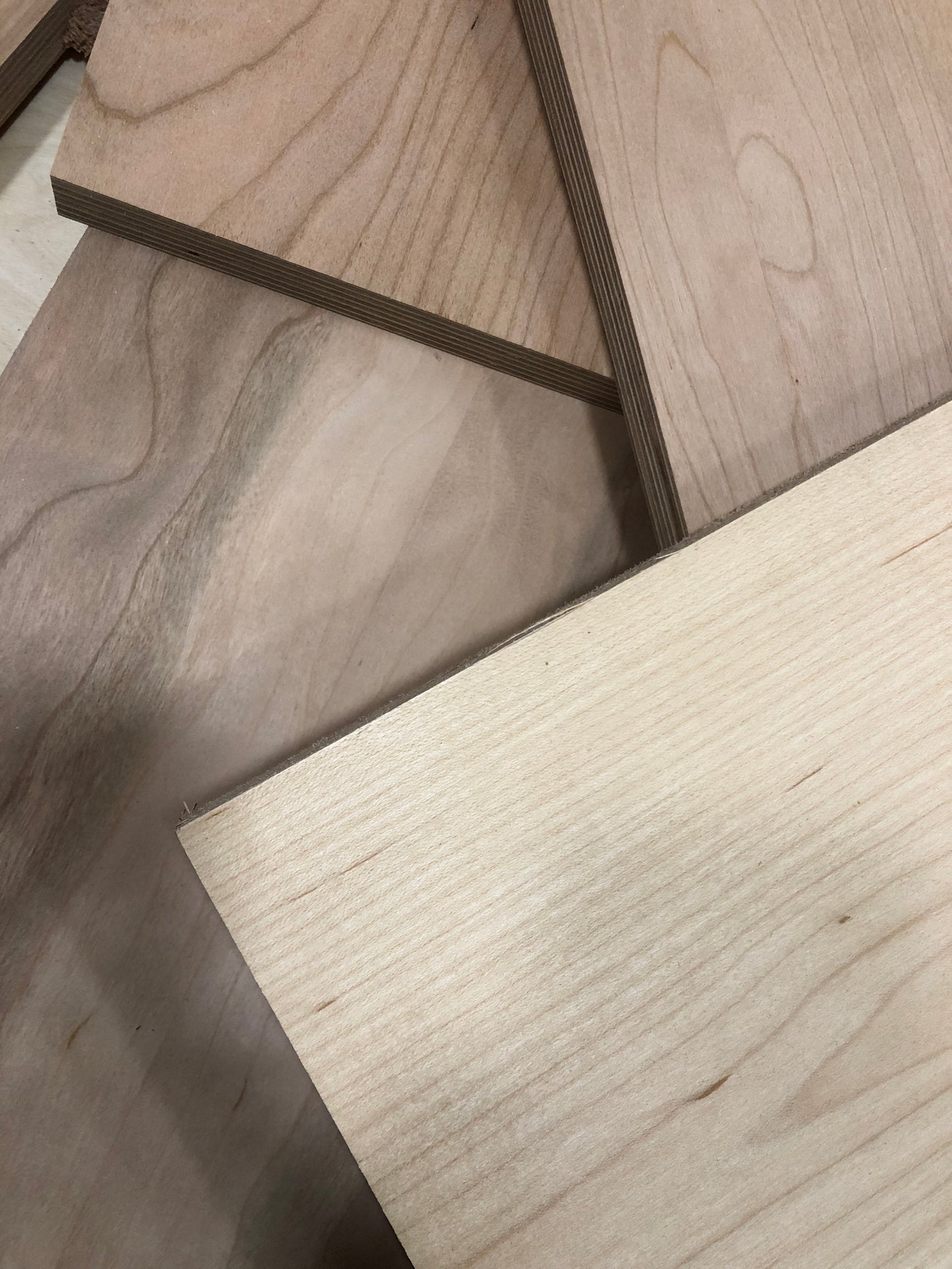 Close-up of various-sized off-cut plywood
