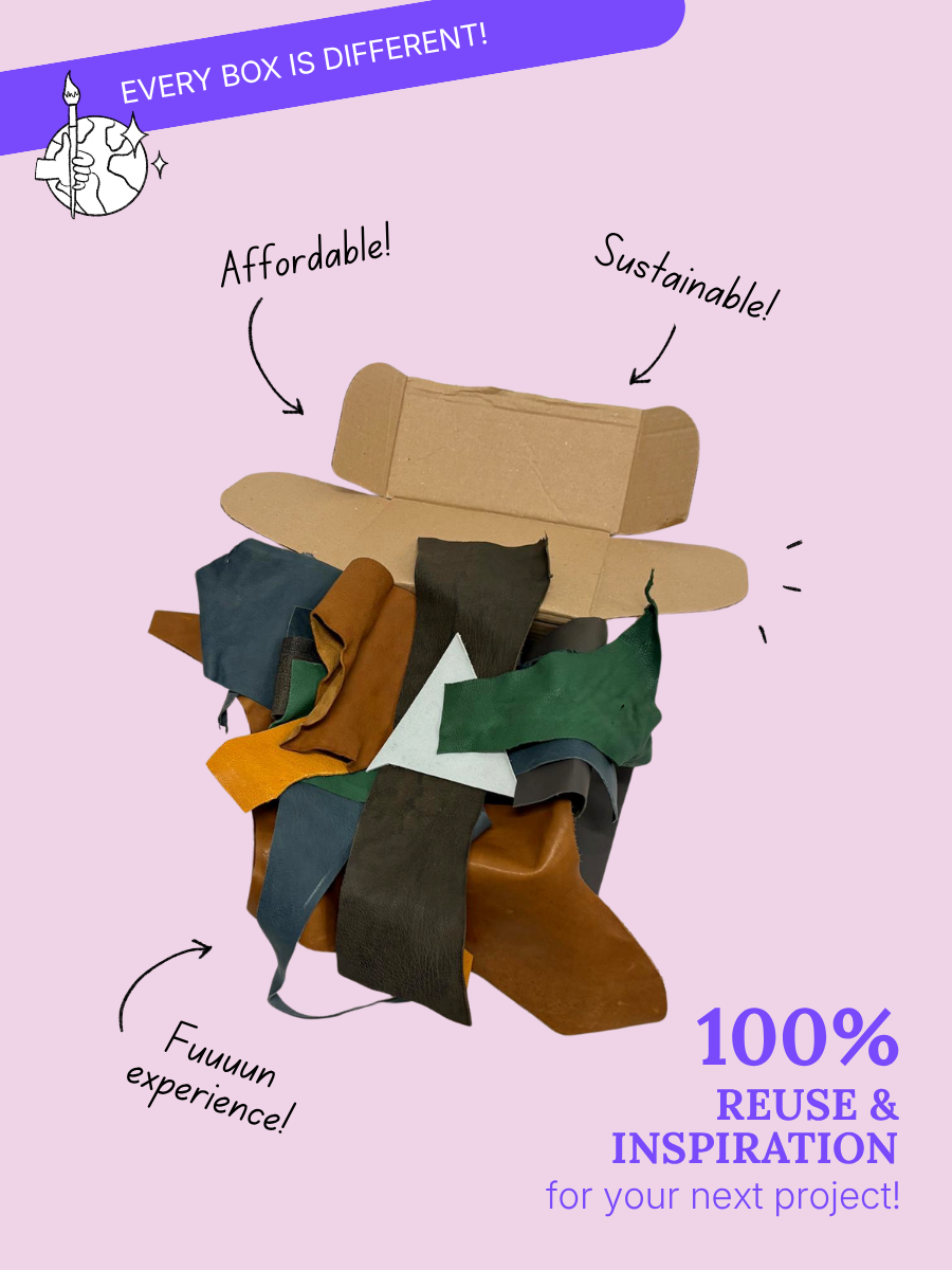 Stack of colorful leather boxes with text on a pink background