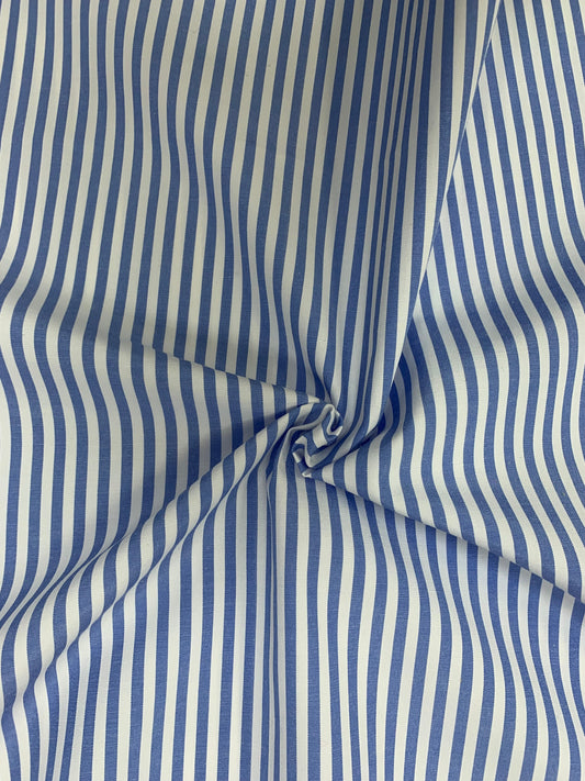 Light Blue-White Regular Stripe BCI Cotton-Recycled Polyester Blend Shirting Deadstock Fabric
