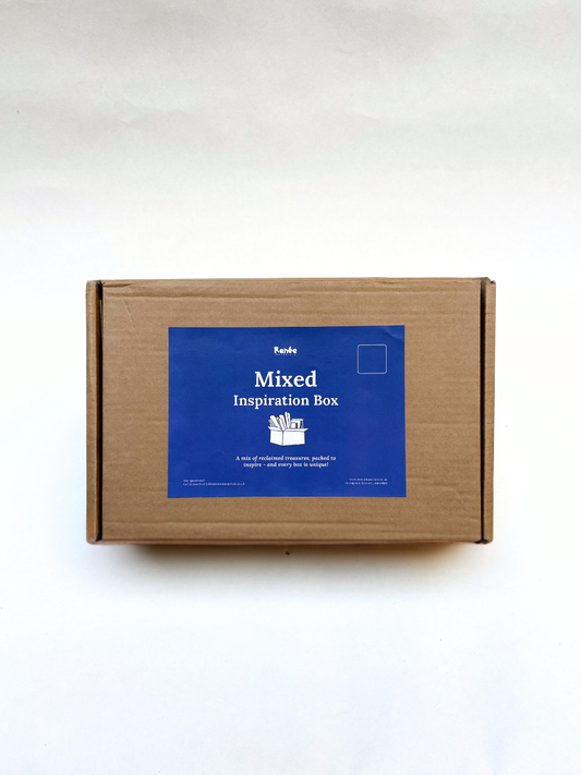 Brown box with a blue label on a white background