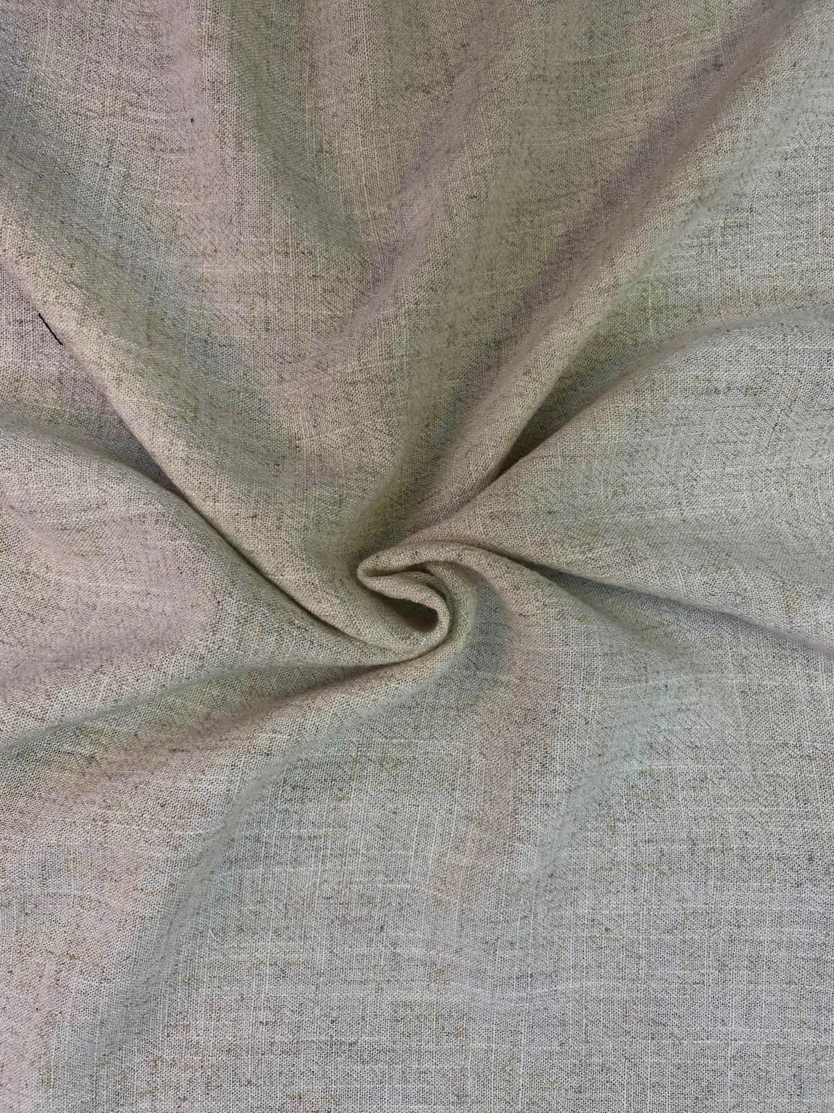 Natural colour sand-washed viscose-linen blend fabric shown in soft folds.