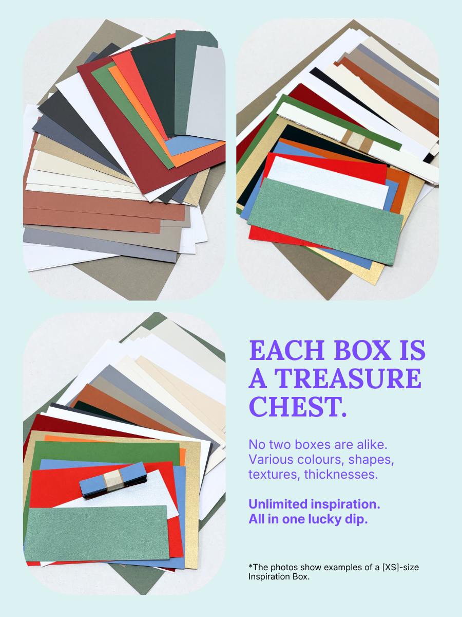 Pictures of different paper stacks arranged in a circular pattern with text about each box being a treasure chest.