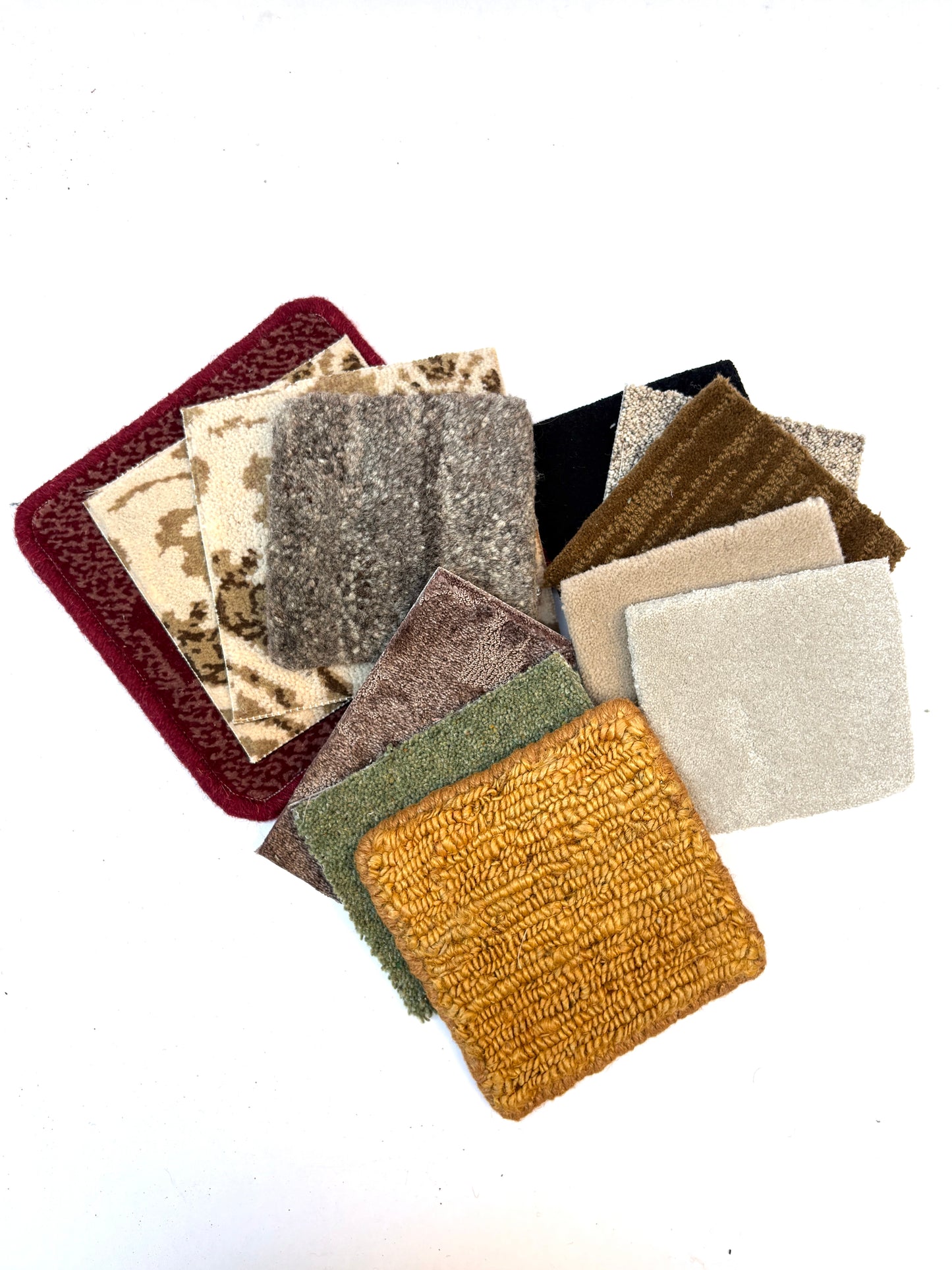 Mixed swatches in varied shapes and finishes are displayed together