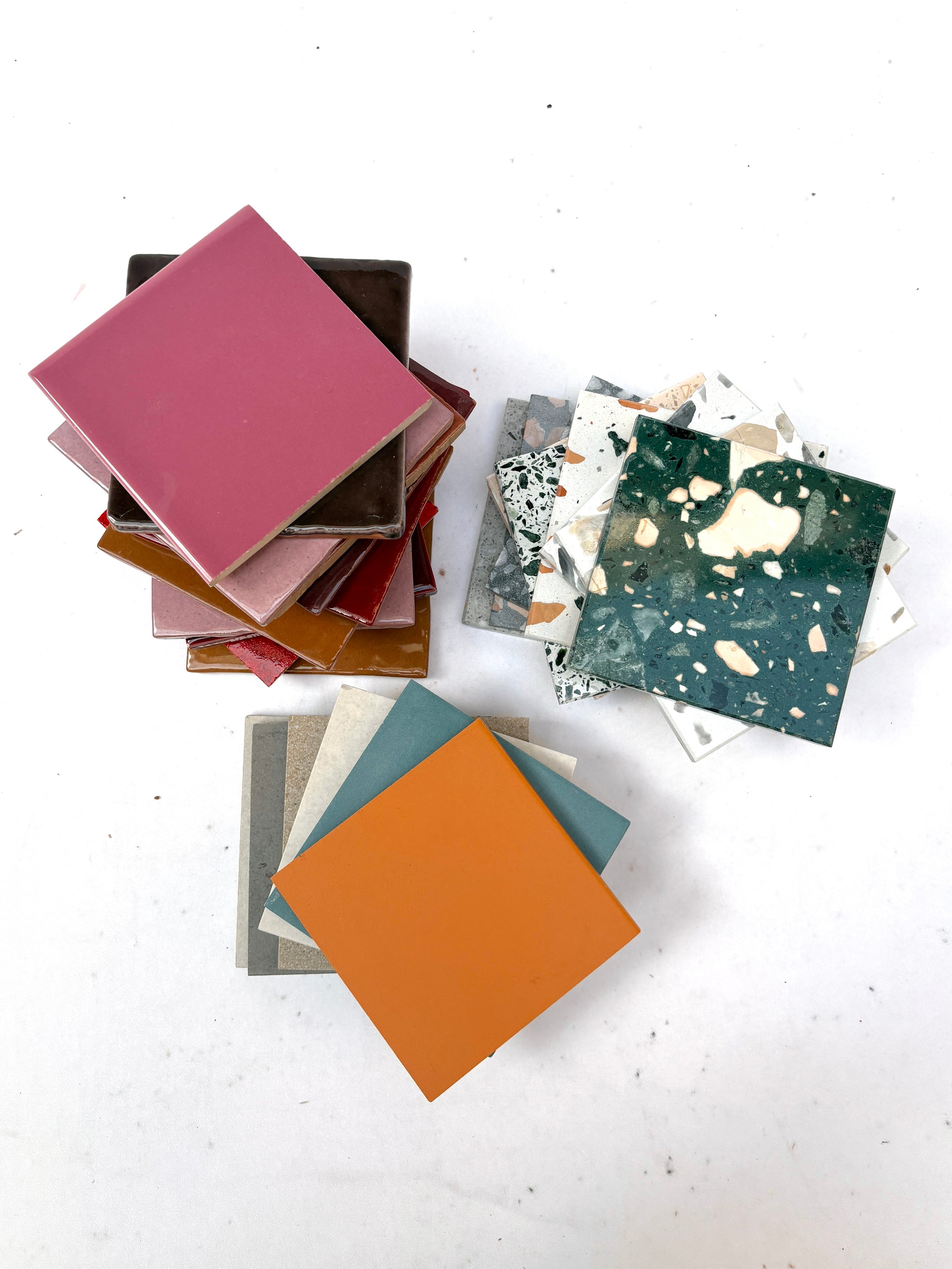 Bright and neutral sample pieces are shown in grouped close-up views
