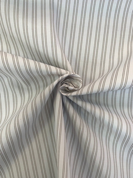 Stone-White Double Stripe BCI Cotton-Recycled Polyester Blend Shirting Deadstock Fabric