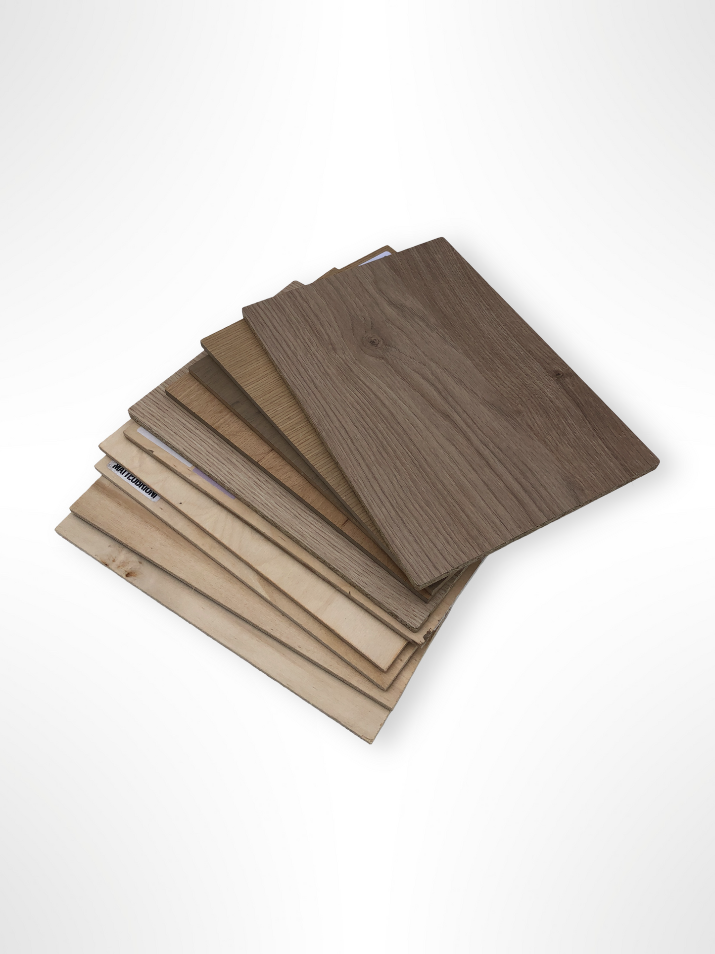 Mixed wood boards are shown in stacked and close-up views