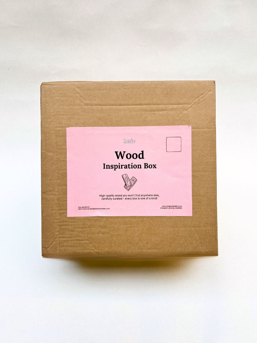 Brown box with a pink label on a white background