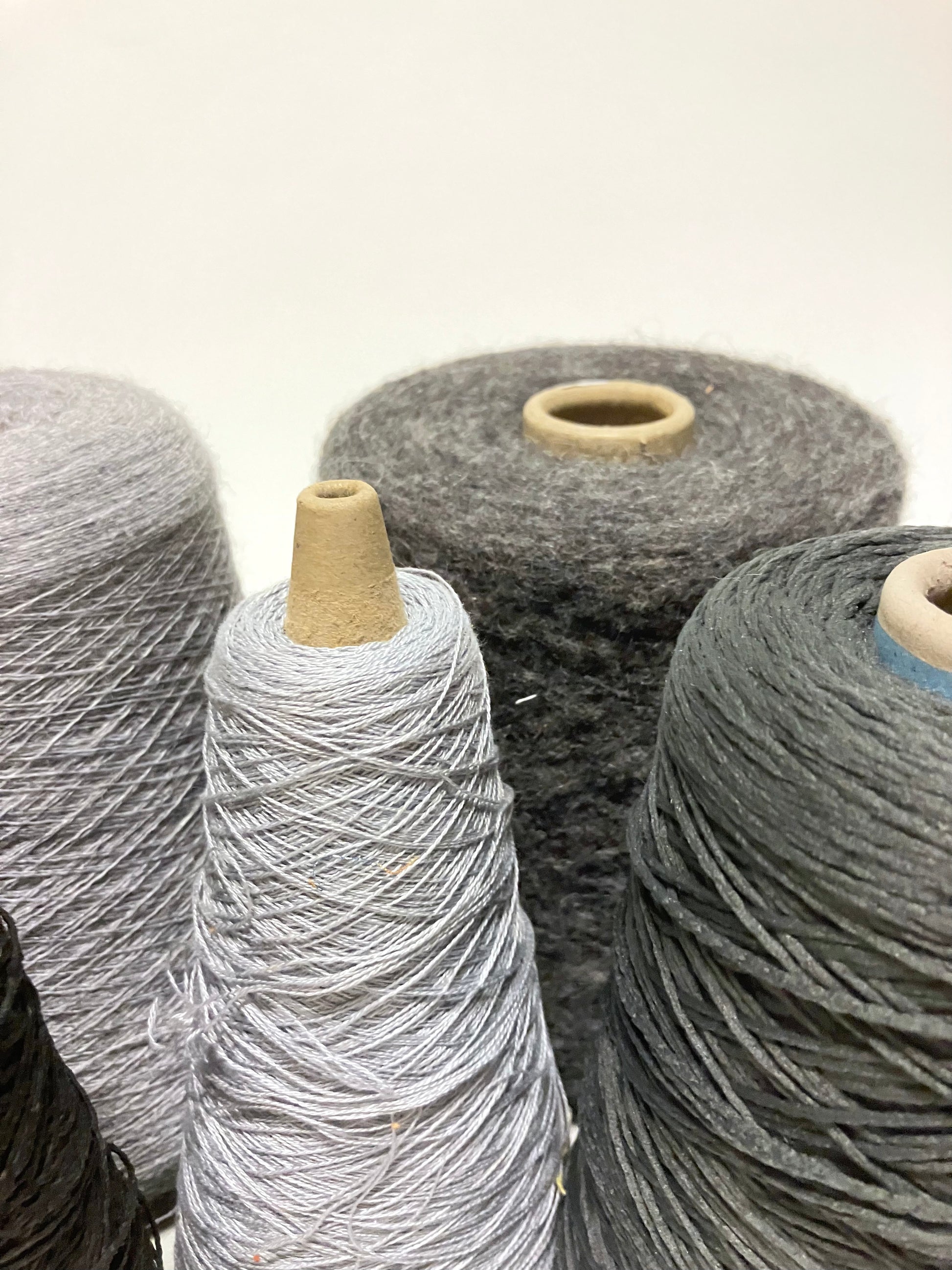 Close-up views show grey thread cones in different sizes