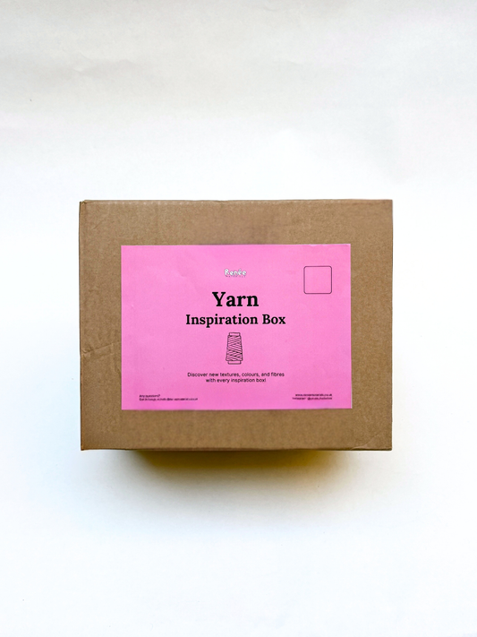 Yarn Inspiration Box with pink label on a white background