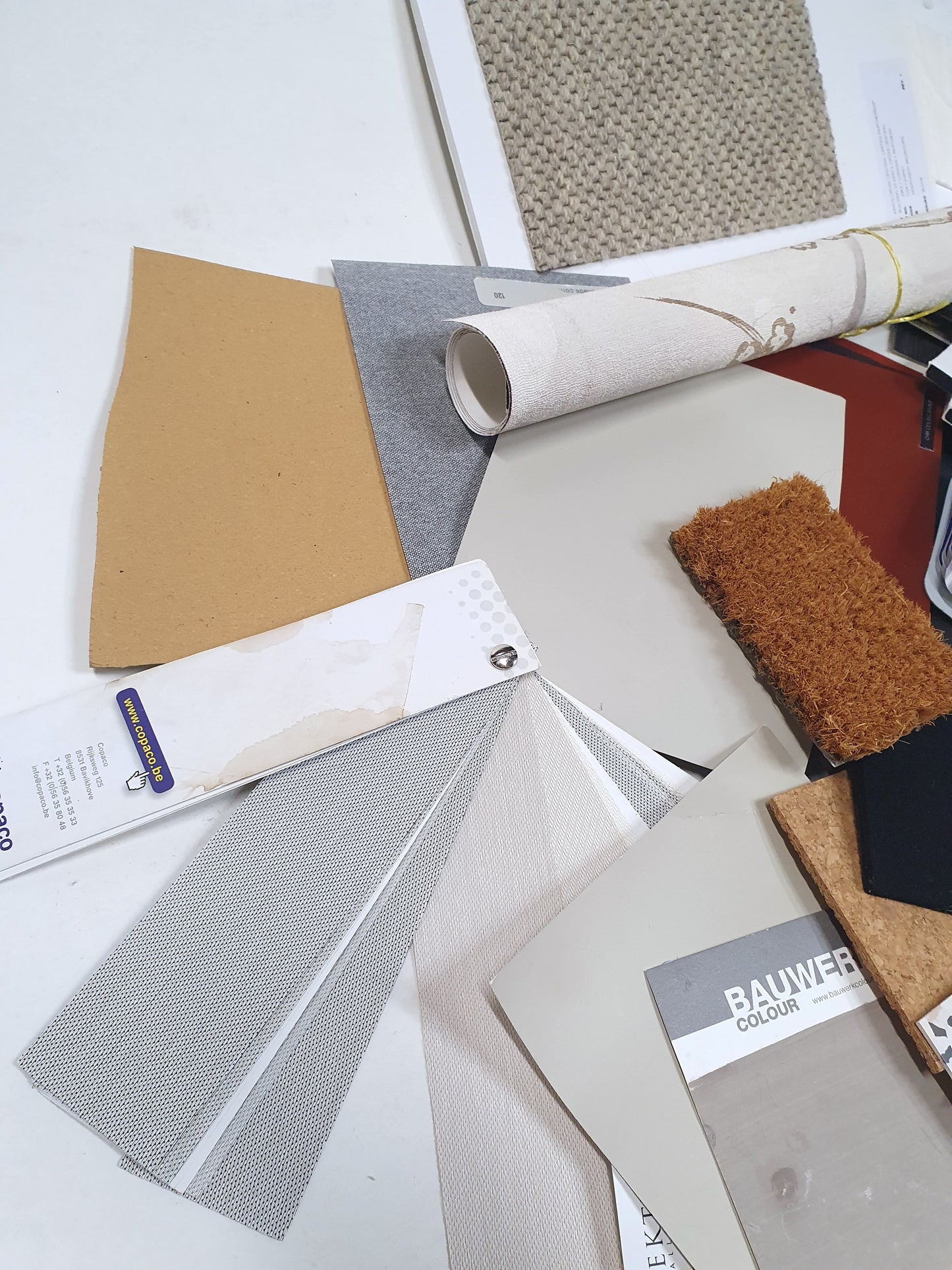 Collection of soft pieces of architectural materials, including fabrics