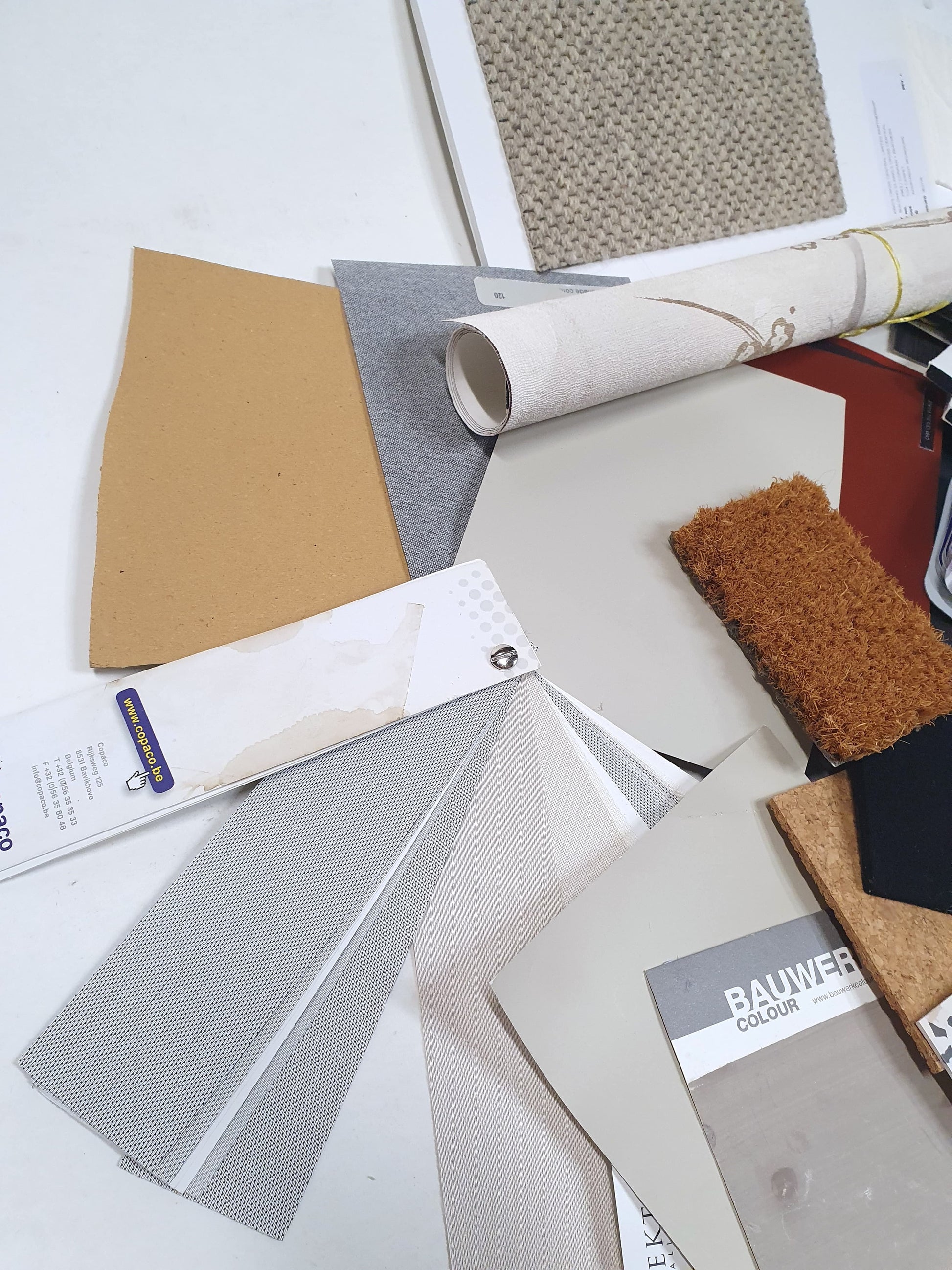 Collection of soft pieces of architectural materials, including fabrics