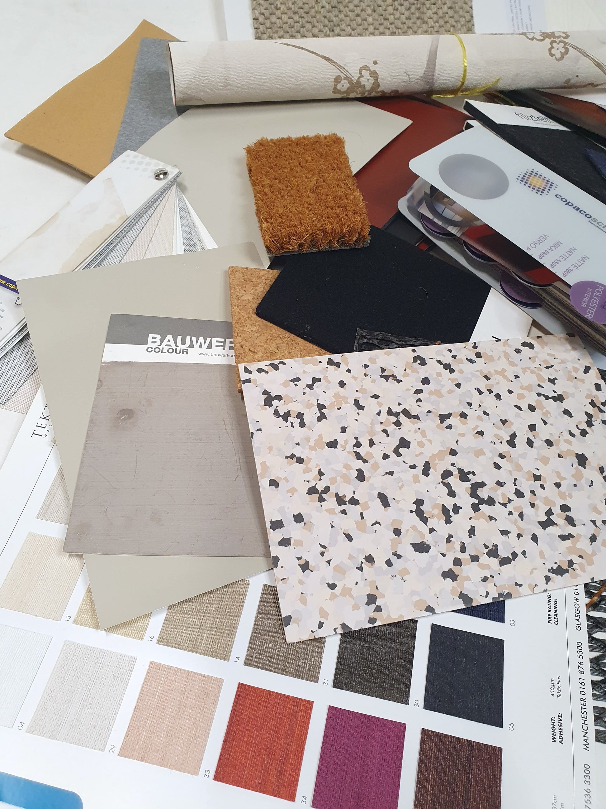 Collection of soft pieces of architectural materials, including fabrics