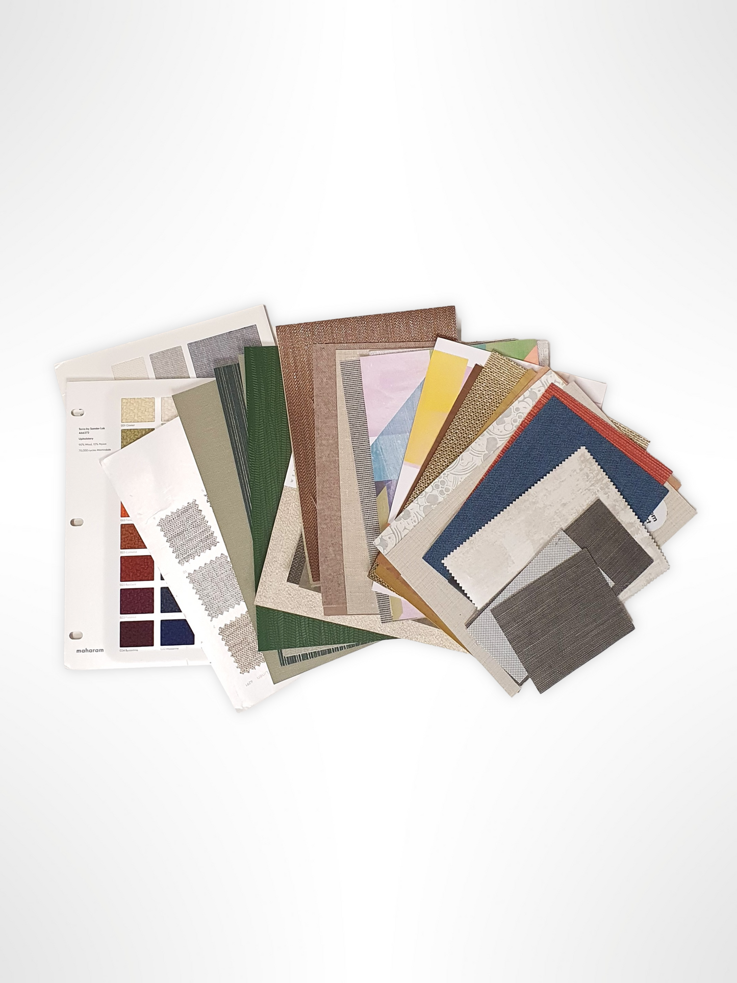Collection of architectural wallpaper samples in various colours and sizes 