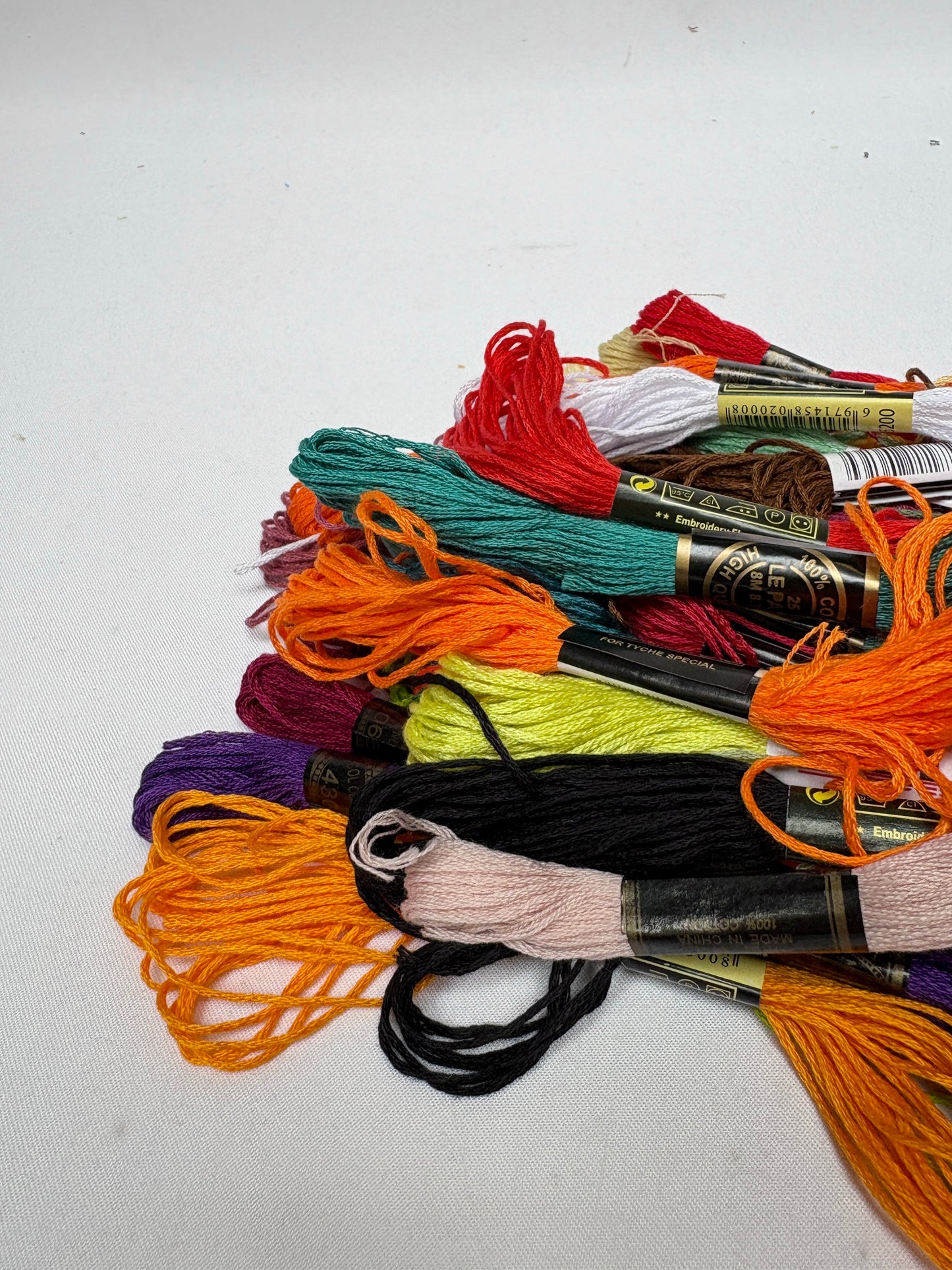 Collection of embroidery floss yarn in various colours 