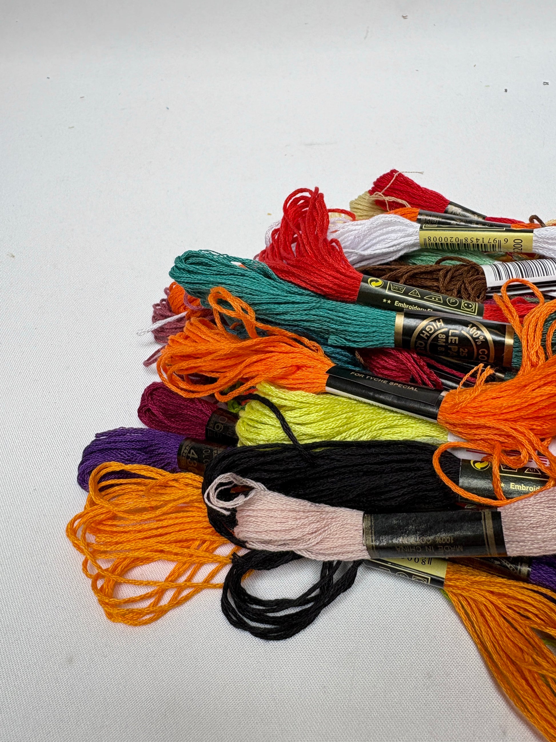 Collection of embroidery floss yarn in various colours 