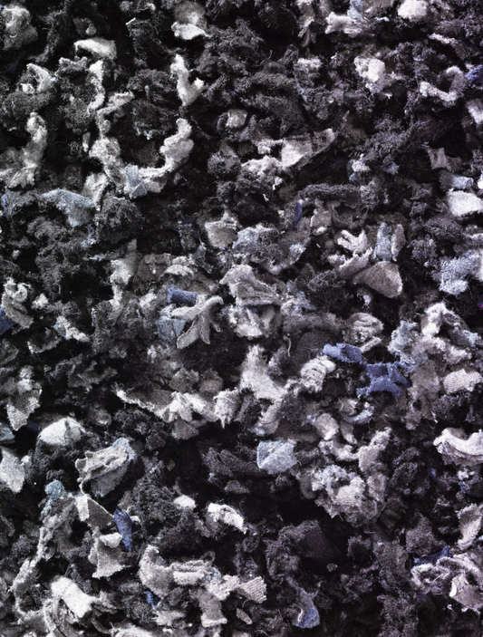 Shredded fibres textiles fabric in black and grey 