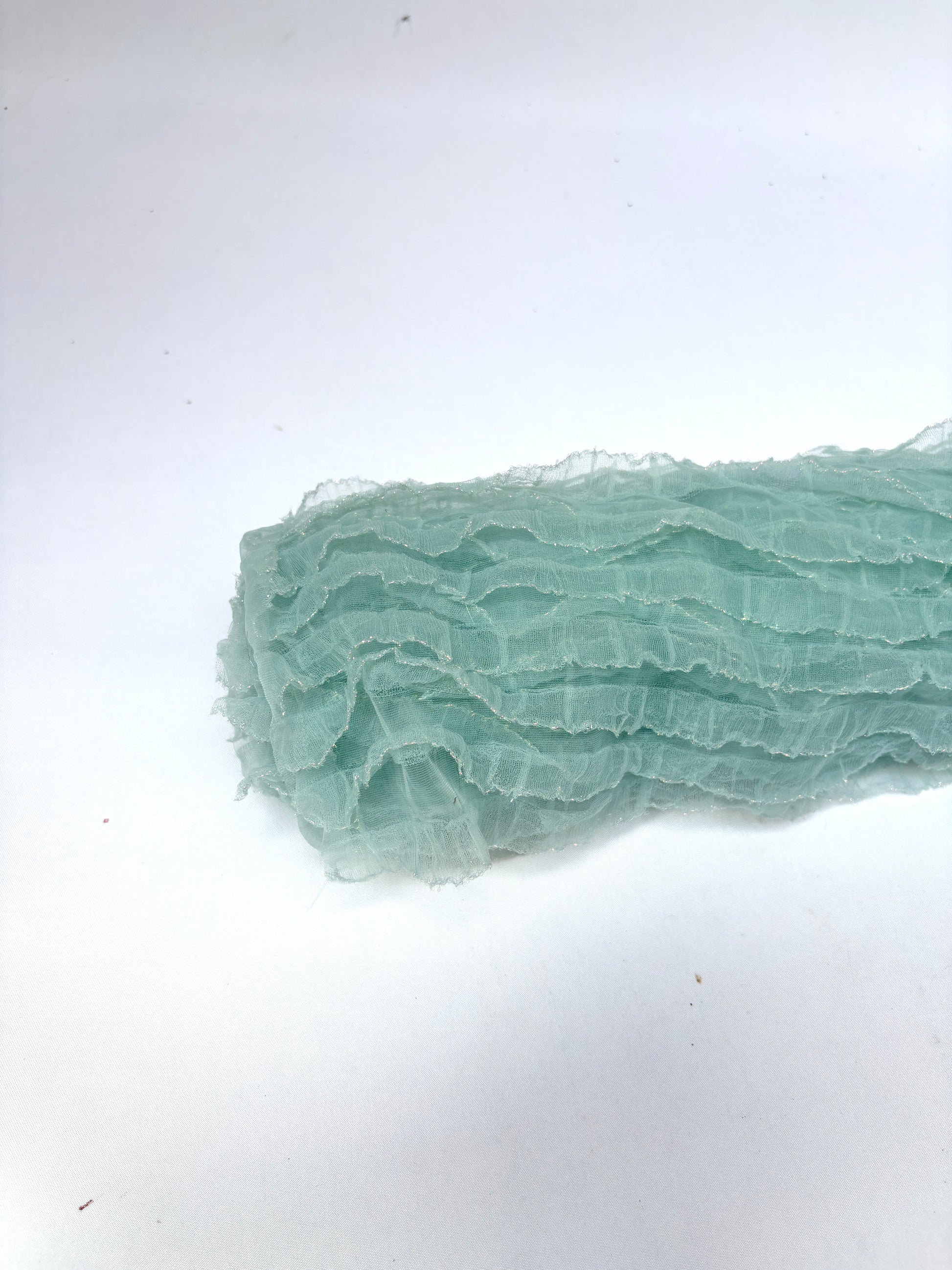 Translucent mesh flounce fabric in baby blue 
