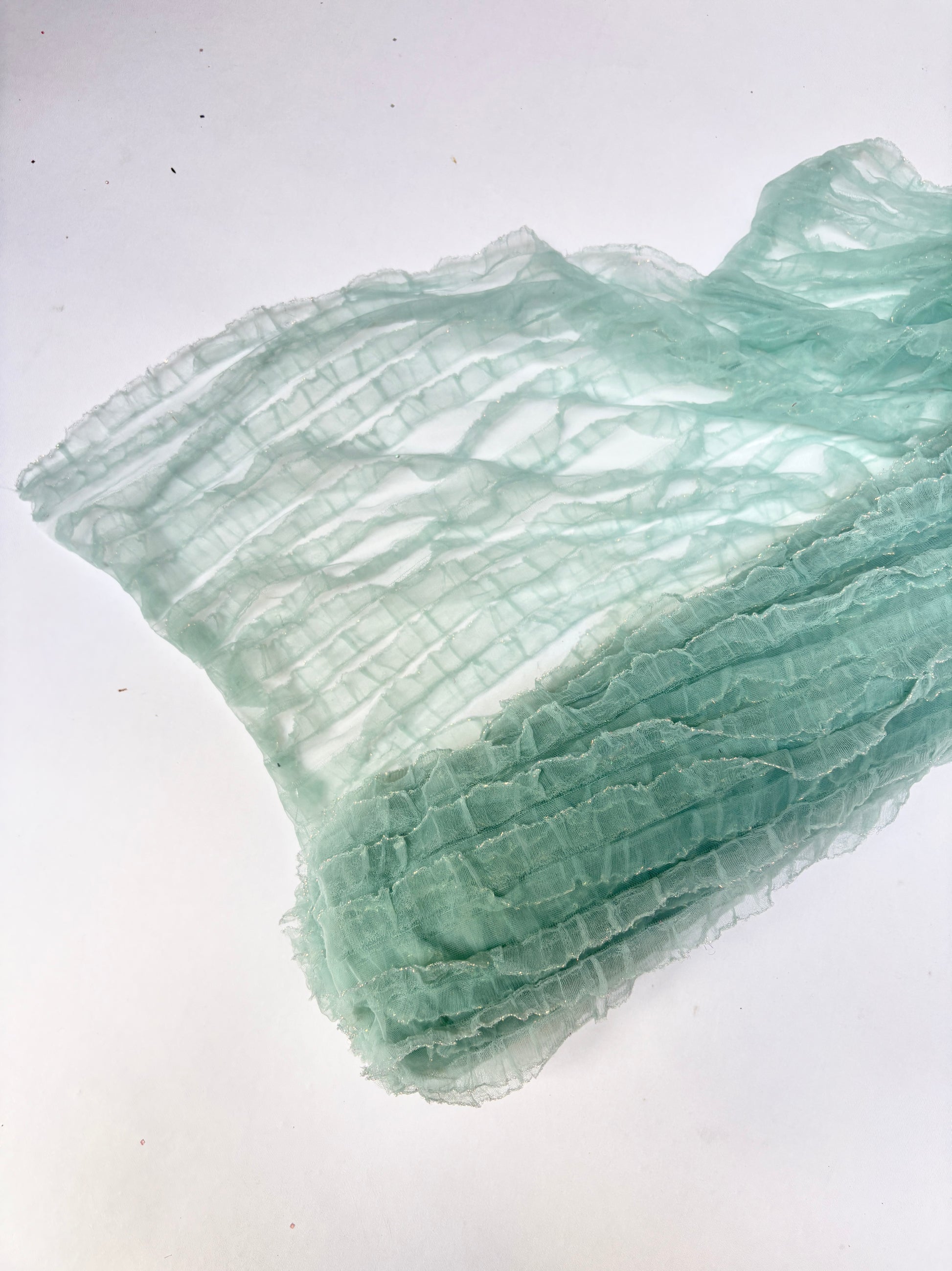 Translucent mesh flounce fabric in baby blue 