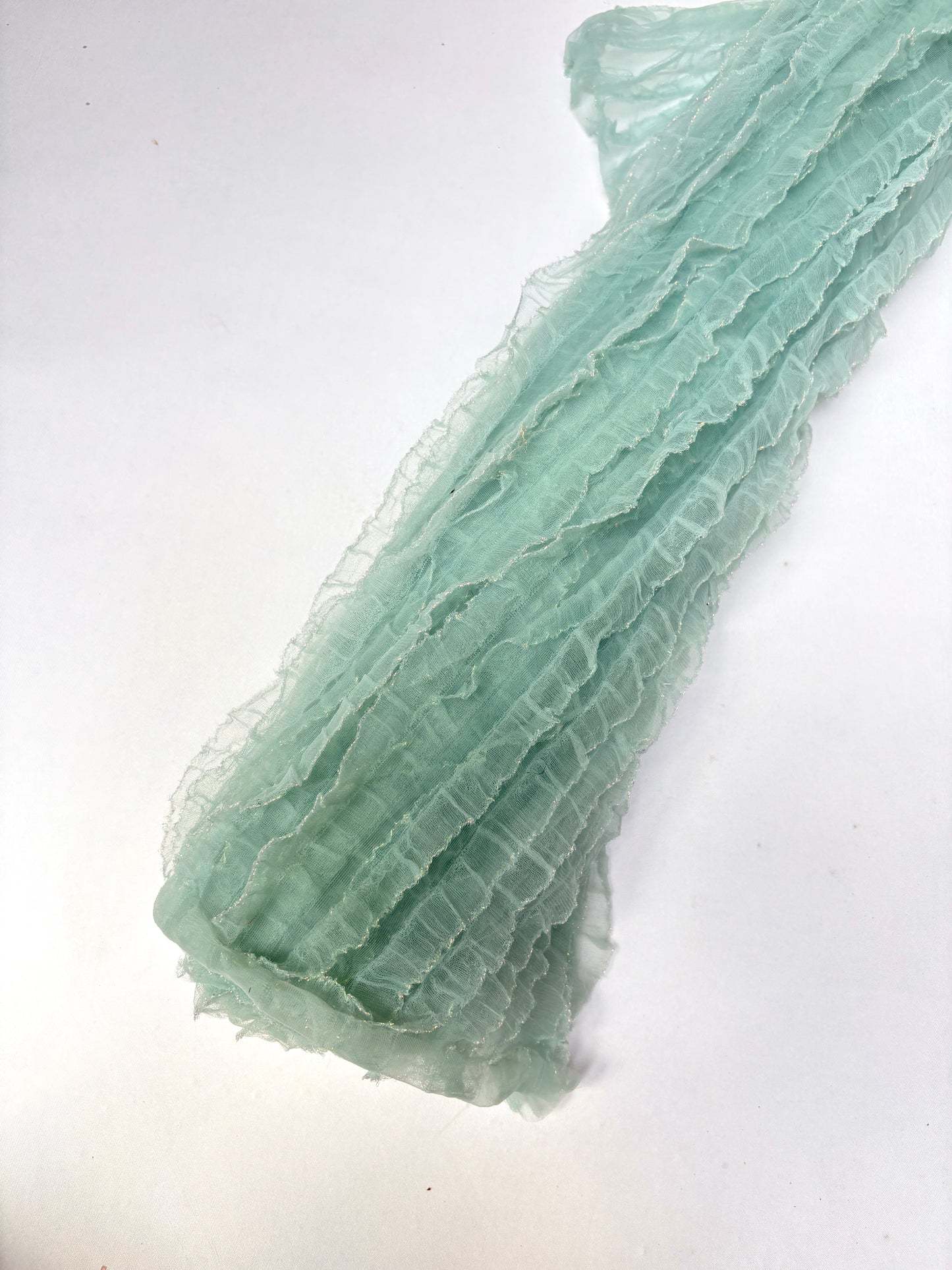 Translucent mesh flounce fabric in baby blue 
