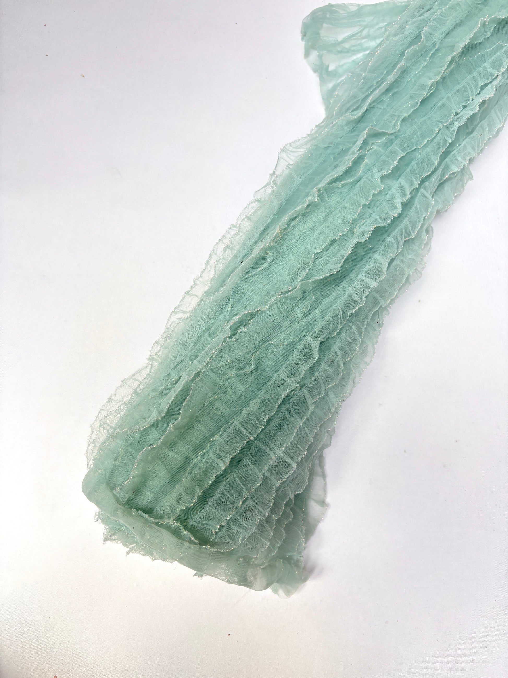 Translucent mesh flounce fabric in baby blue 