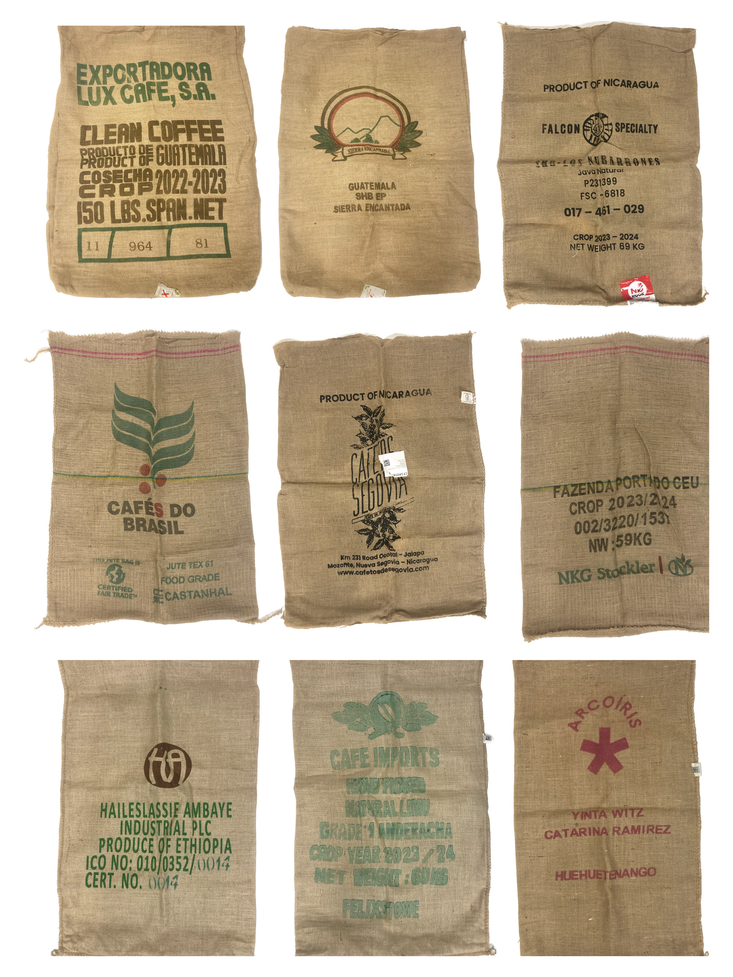Hessian fabric coffee jute sack with variety pattern printed on