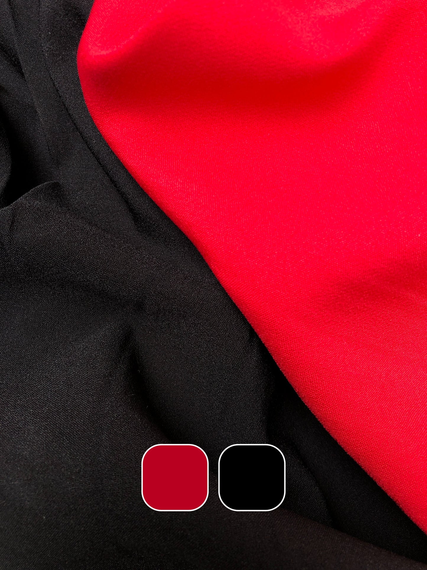 Close-up of hopsack fabric in red and black with colour swatch below