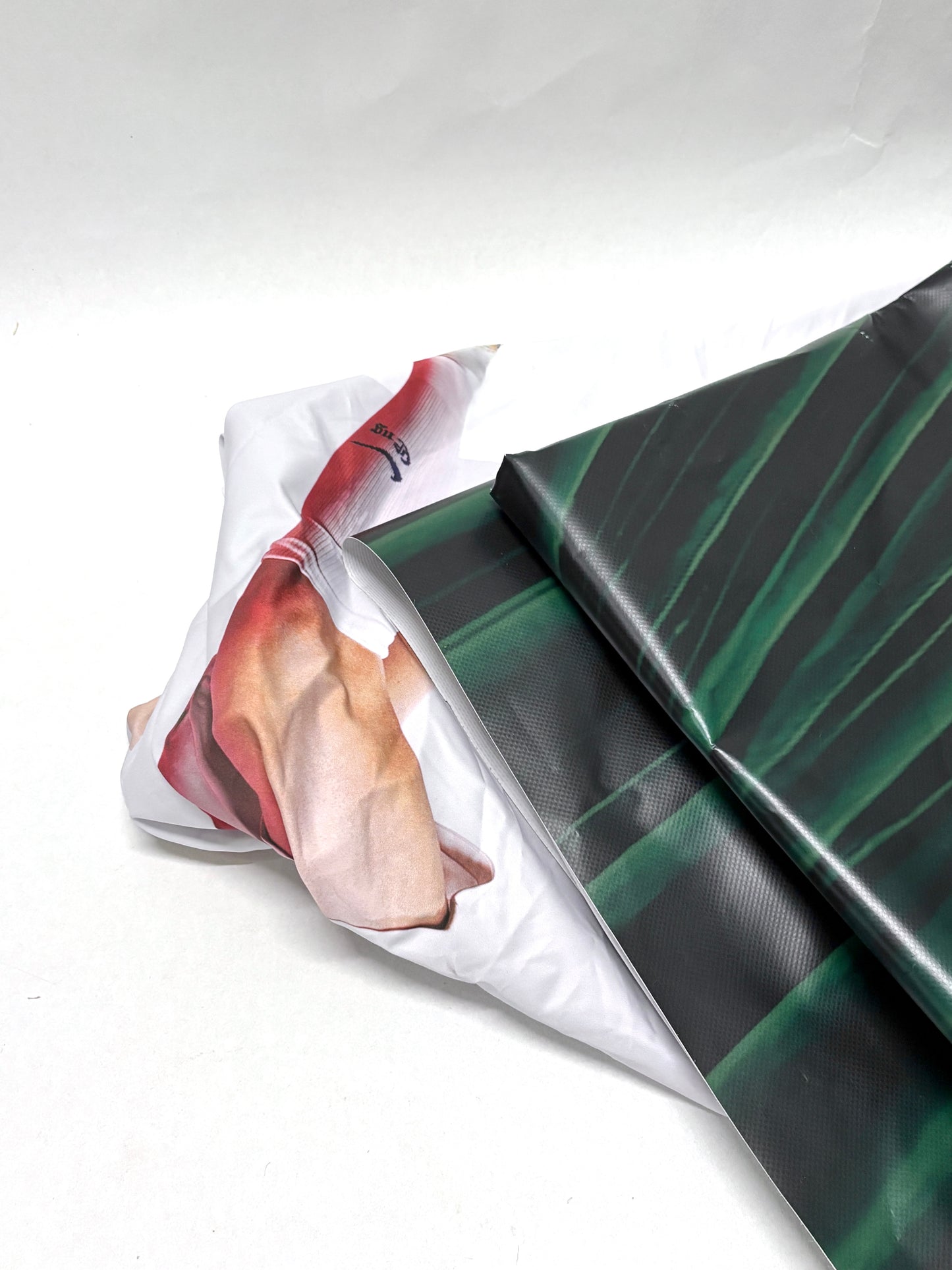 Folded fabric banners in various colours 