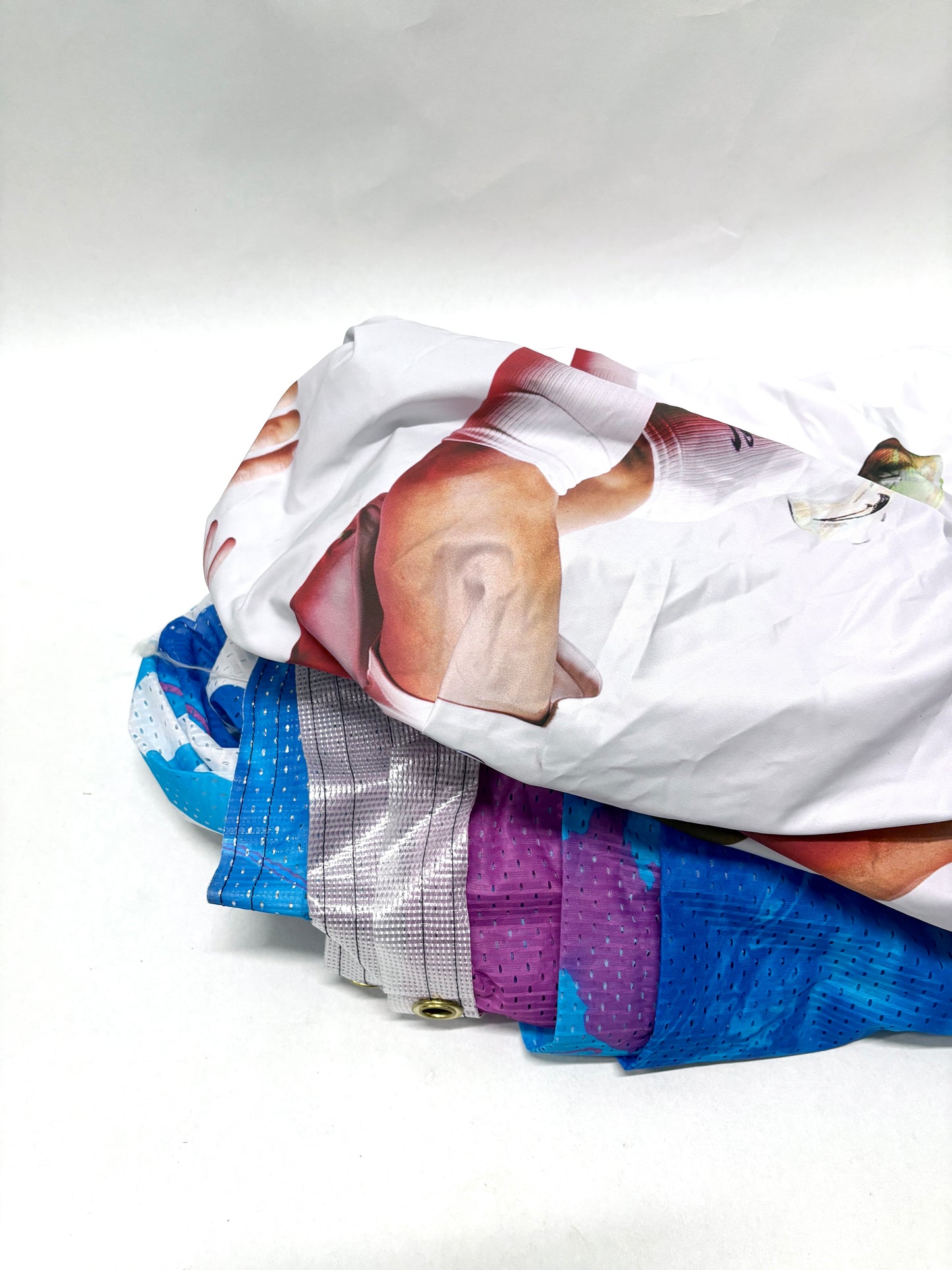 Folded fabric banners in various colours 