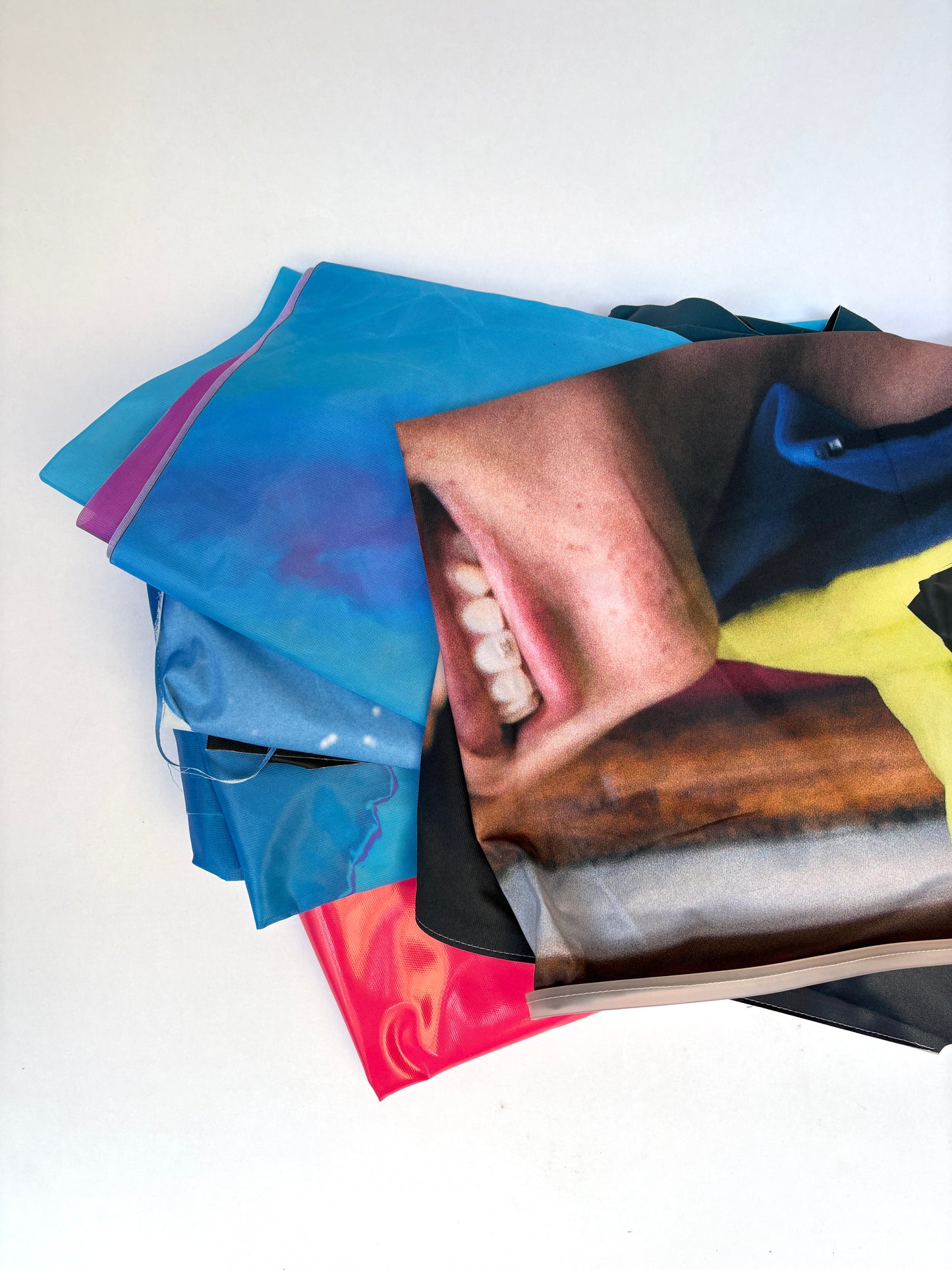 Folded fabric banners in various colours 