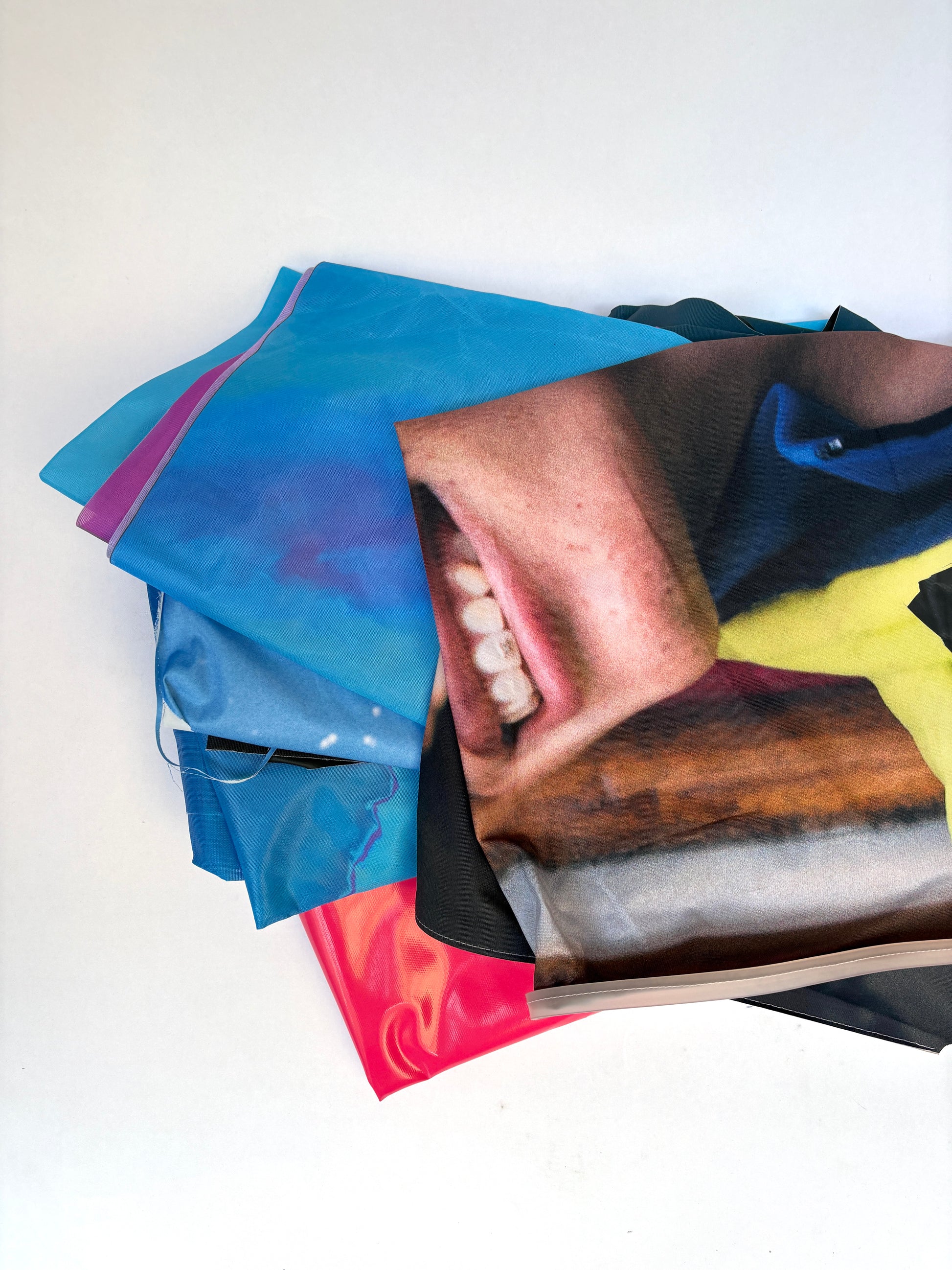 Folded fabric banners in various colours 