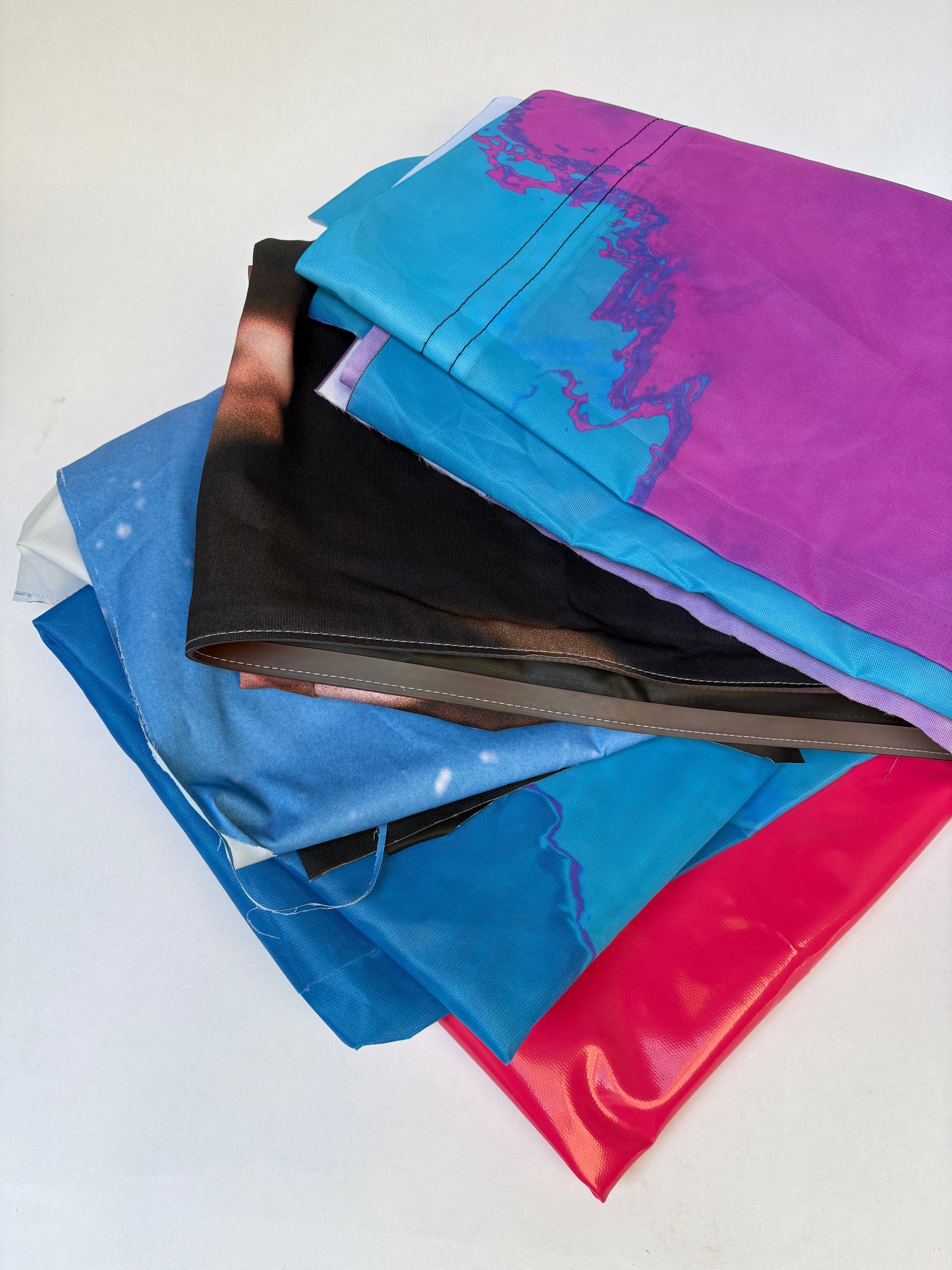 Folded fabric banners in various colours 