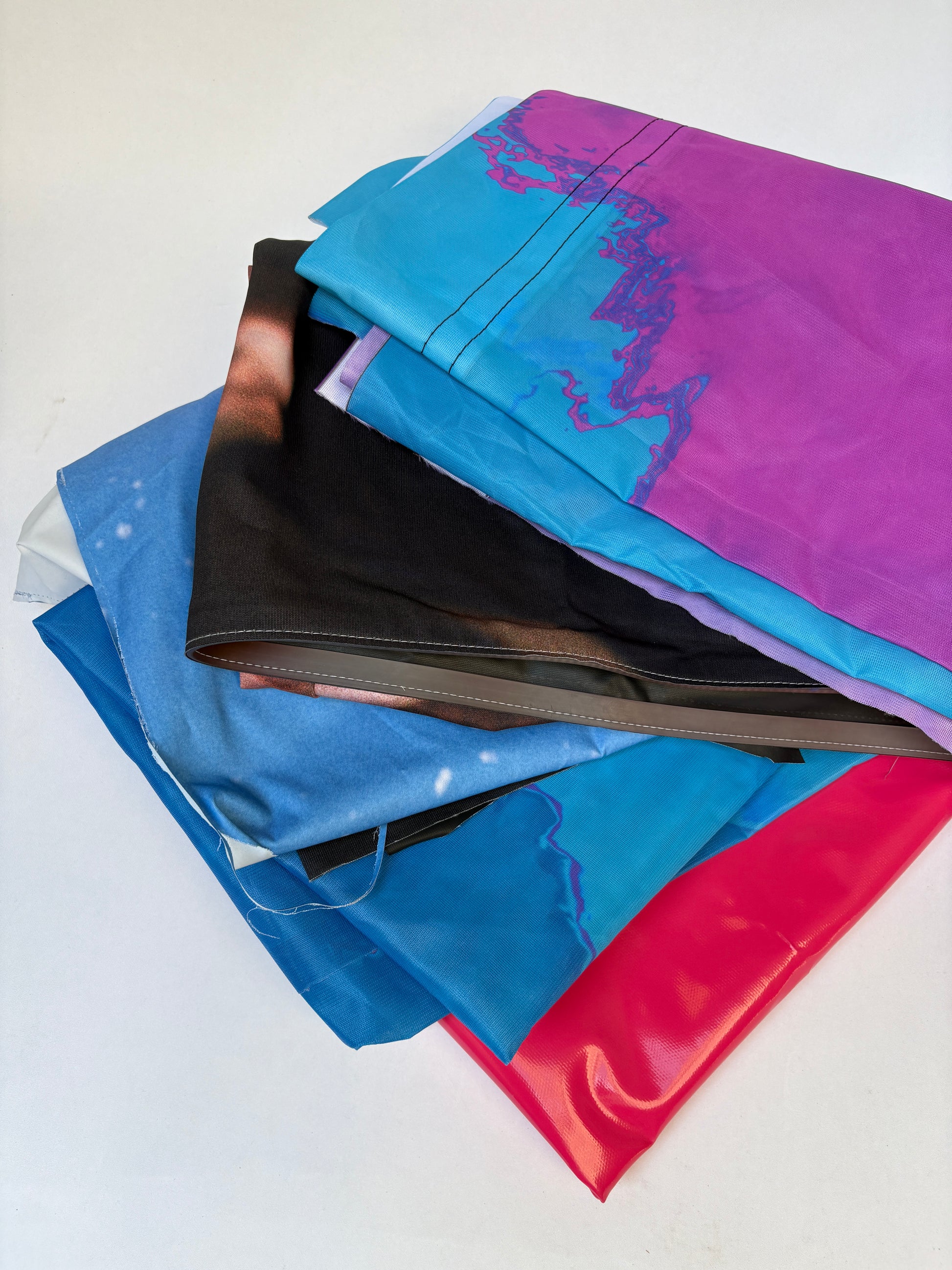 Folded fabric banners in various colours 