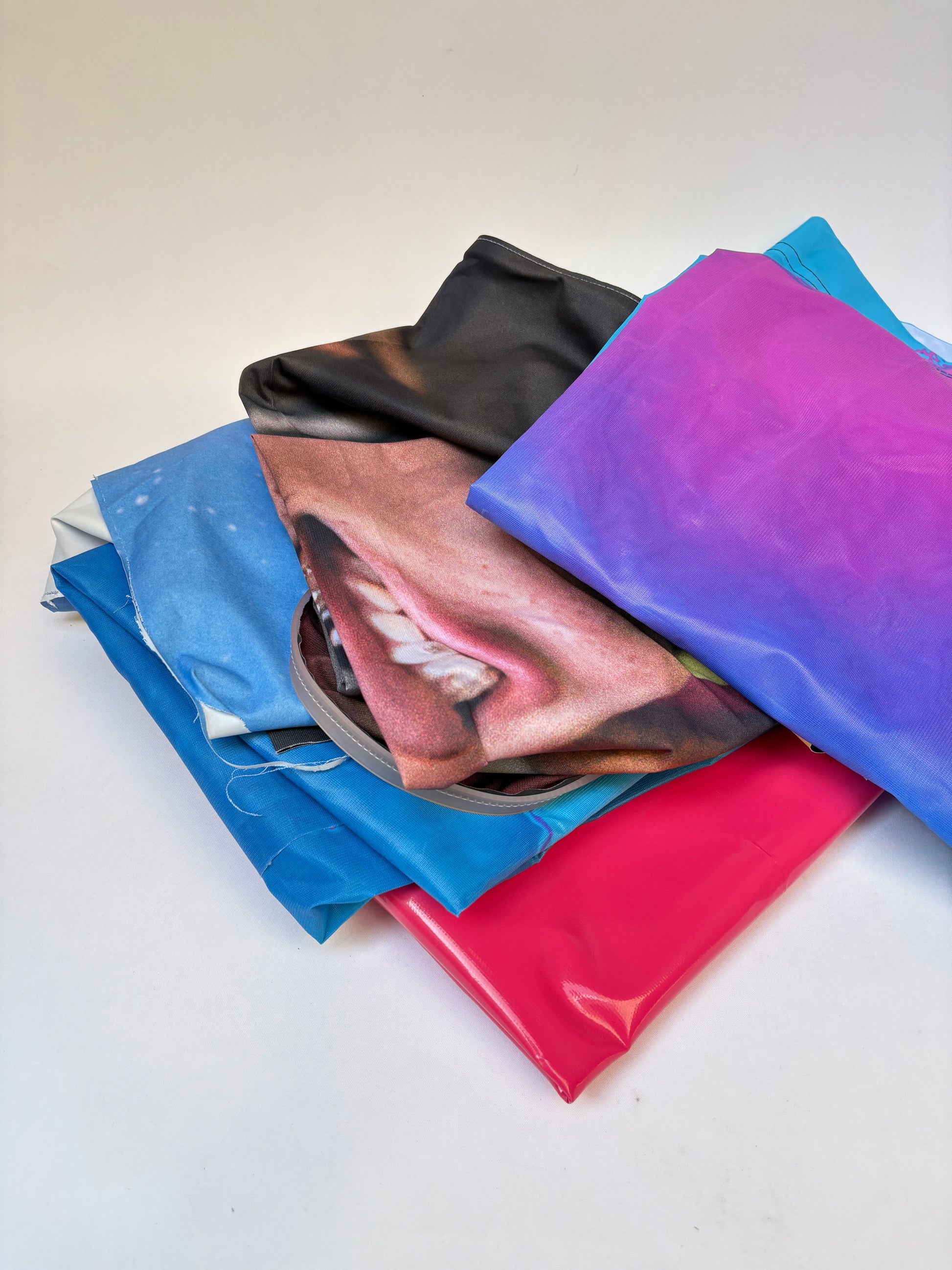 Folded fabric banners in various colours 