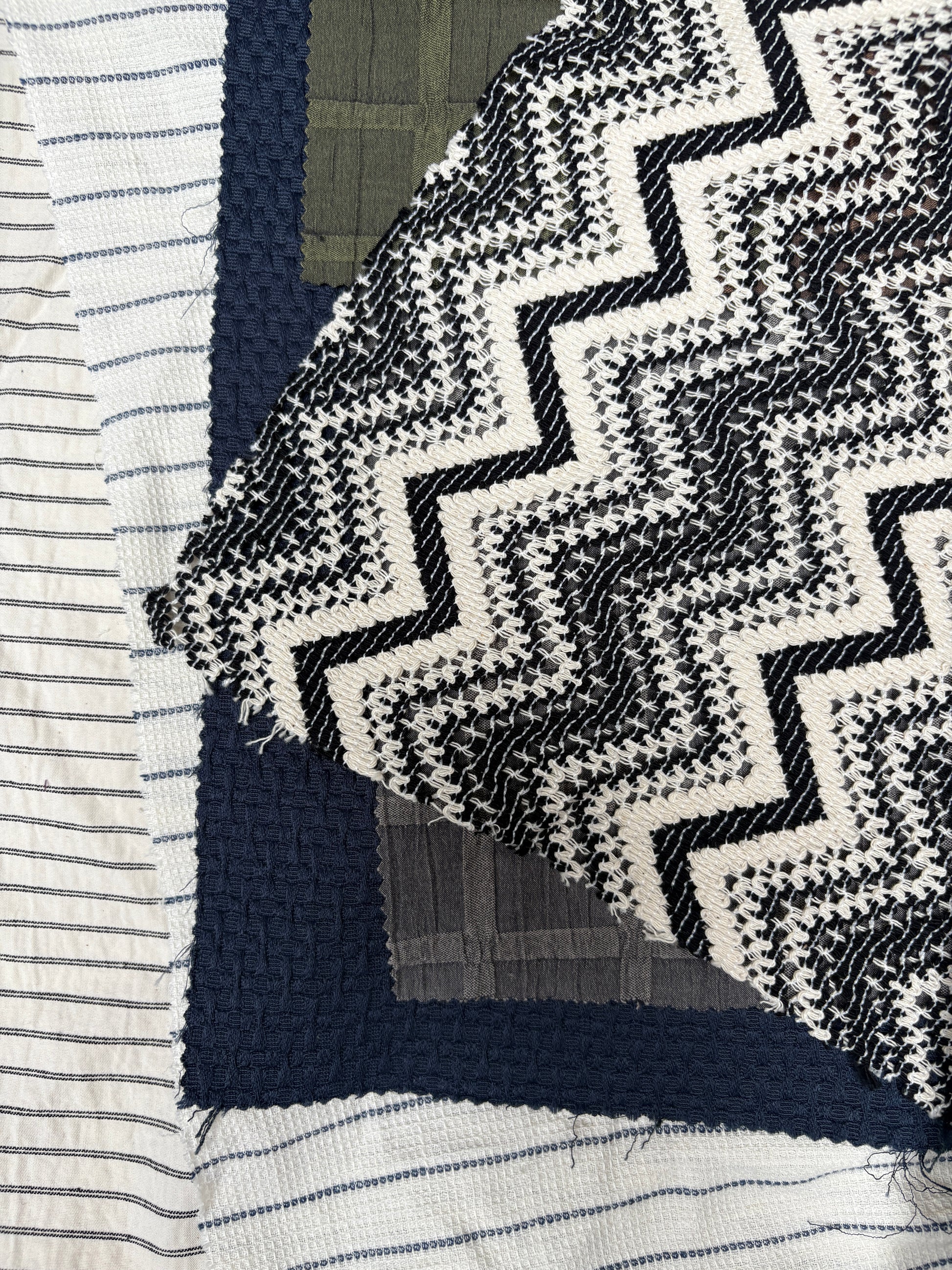Collection of patterned fabric samples in various colours
