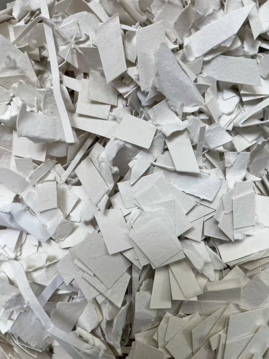 Close-up of a pile of white paper shreds