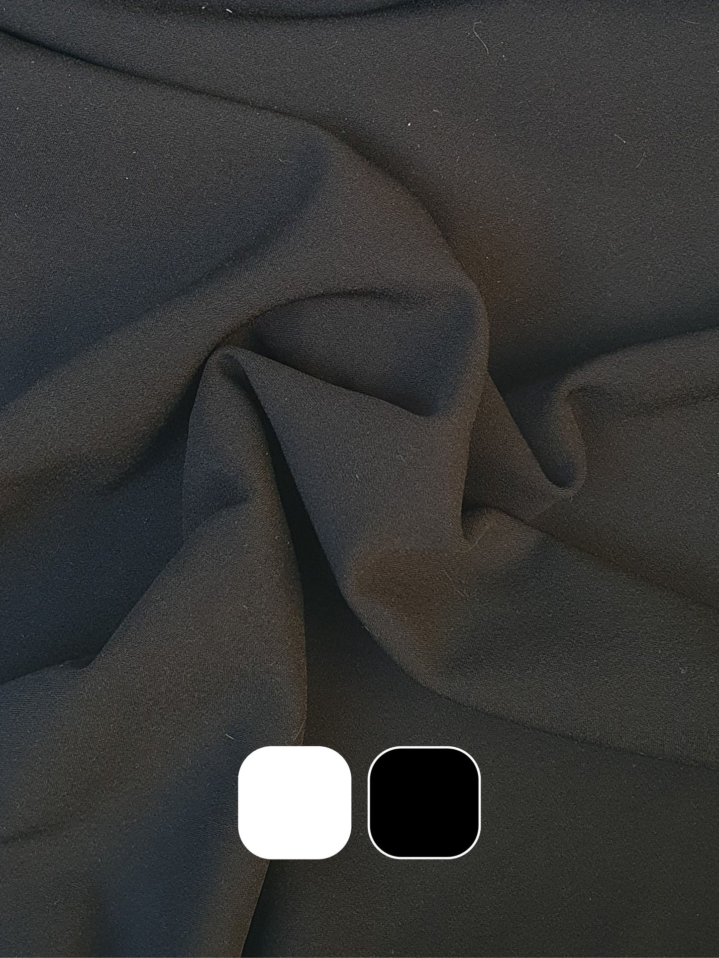 Stretch crepe fabric in black with colour swatches below