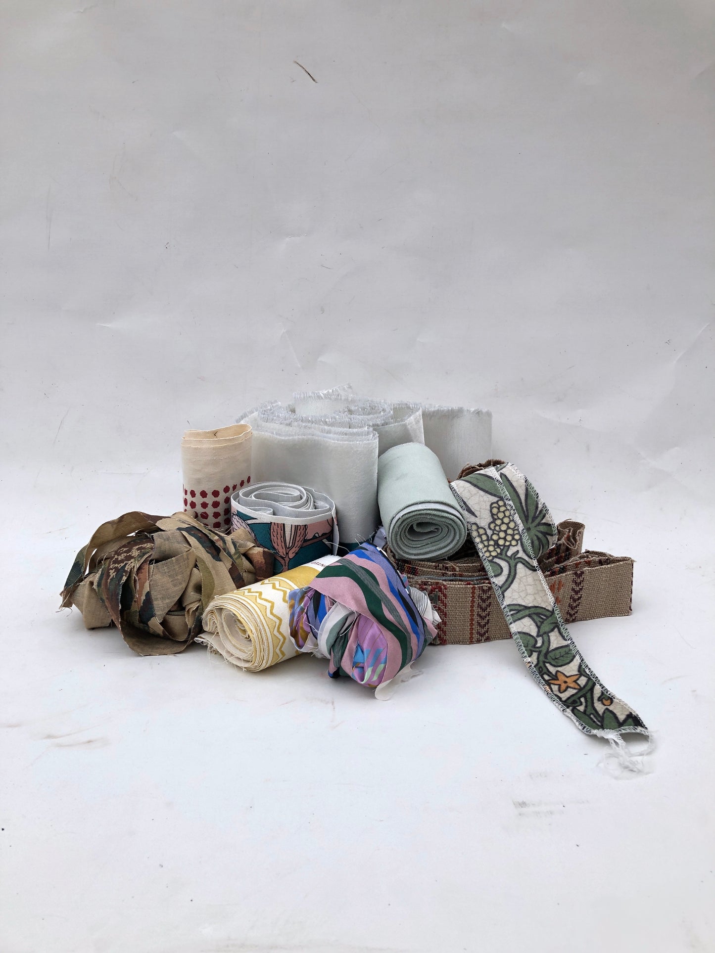 Bundles of fabric stripes with various patterns