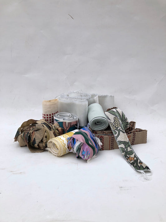 Bundles of fabric stripes with various patterns